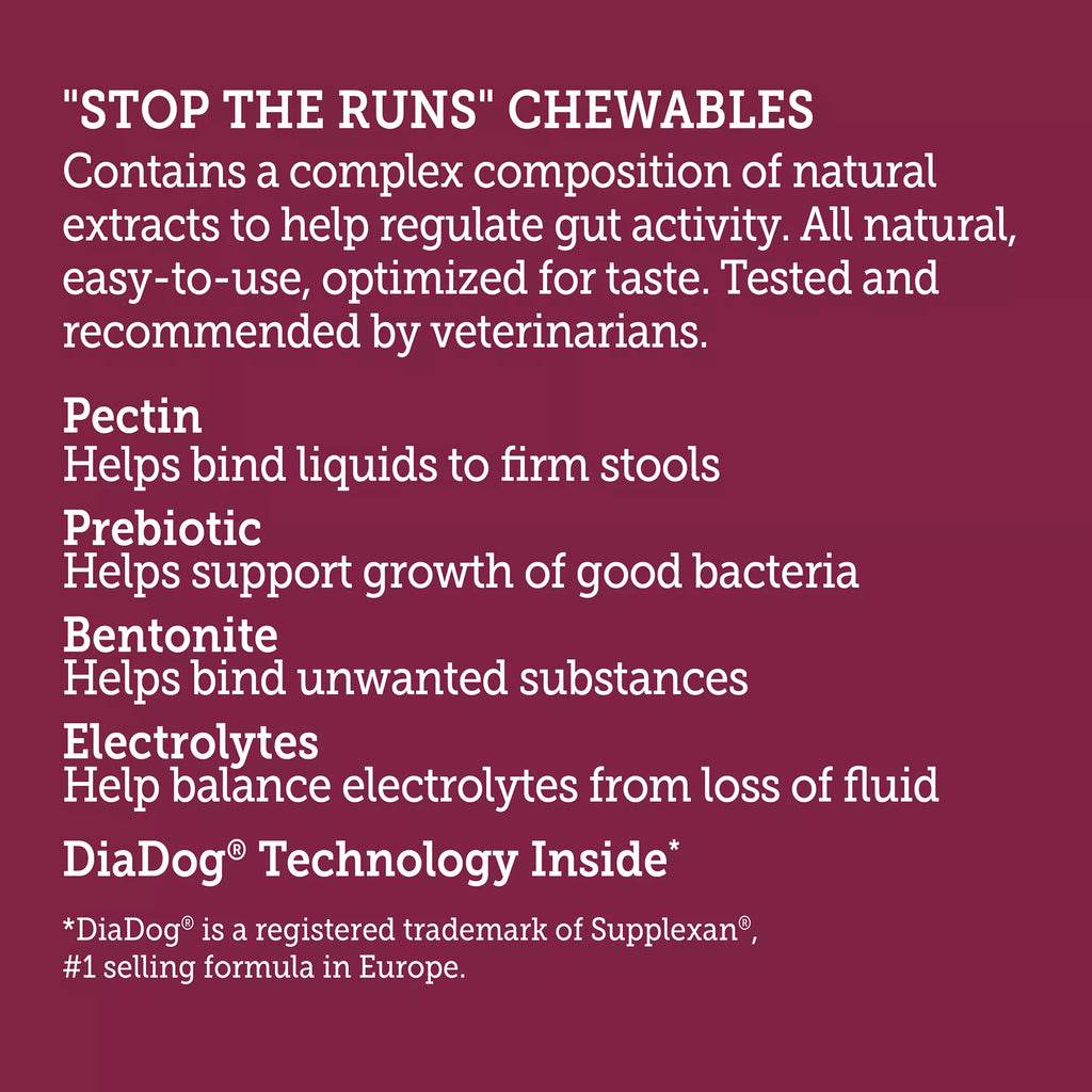 Vetality "Stop The Runs" 5g Chewables for Dogs - Probiotic & Degestive Supplement - 6 Count
