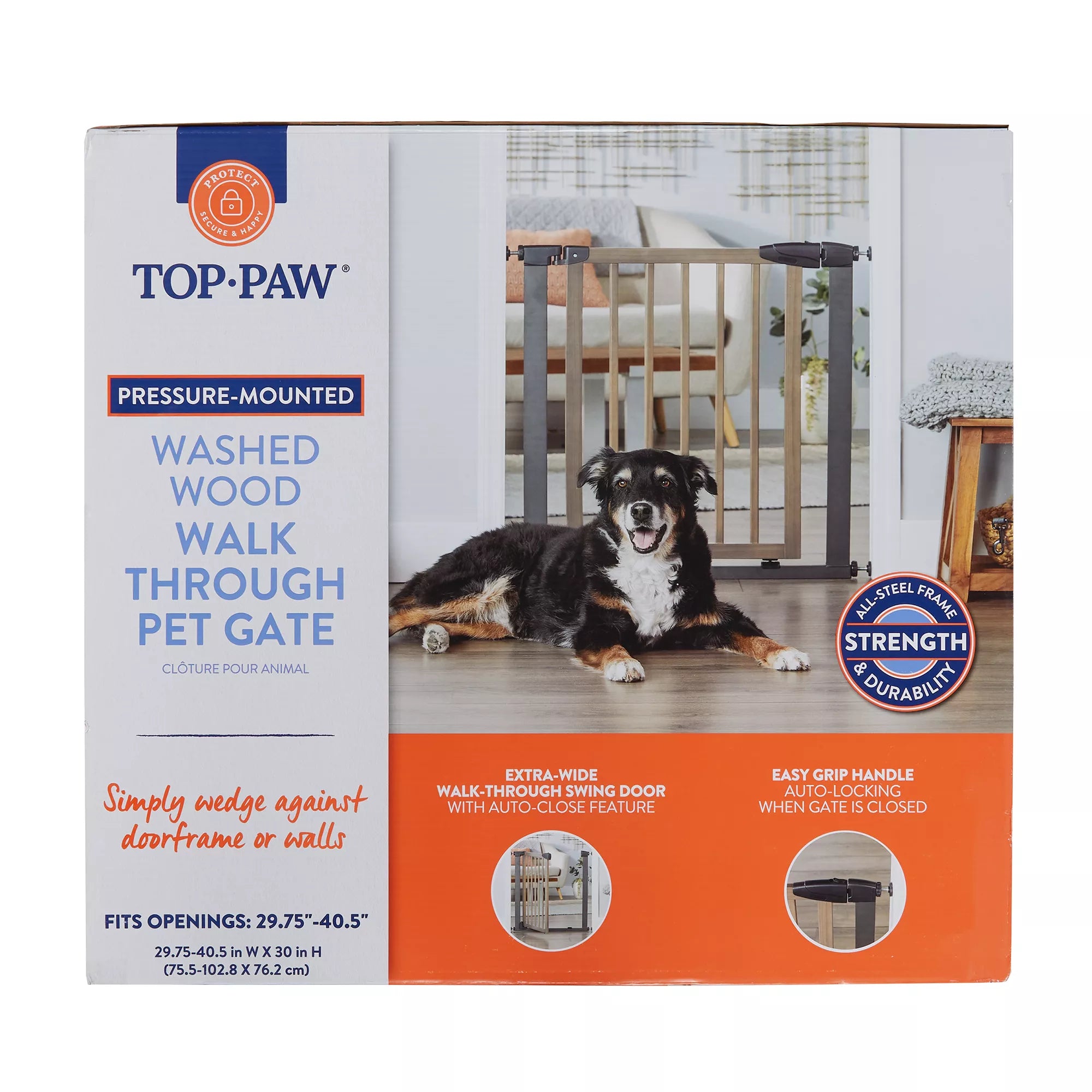 Top Paw Washed Wood Walk-Through Pet Gate