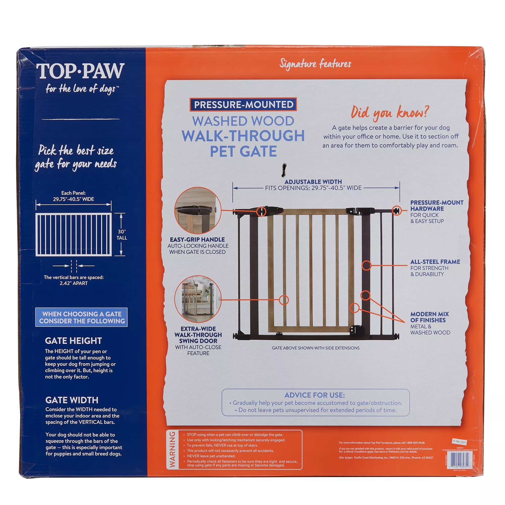 Top Paw Washed Wood Walk-Through Pet Gate
