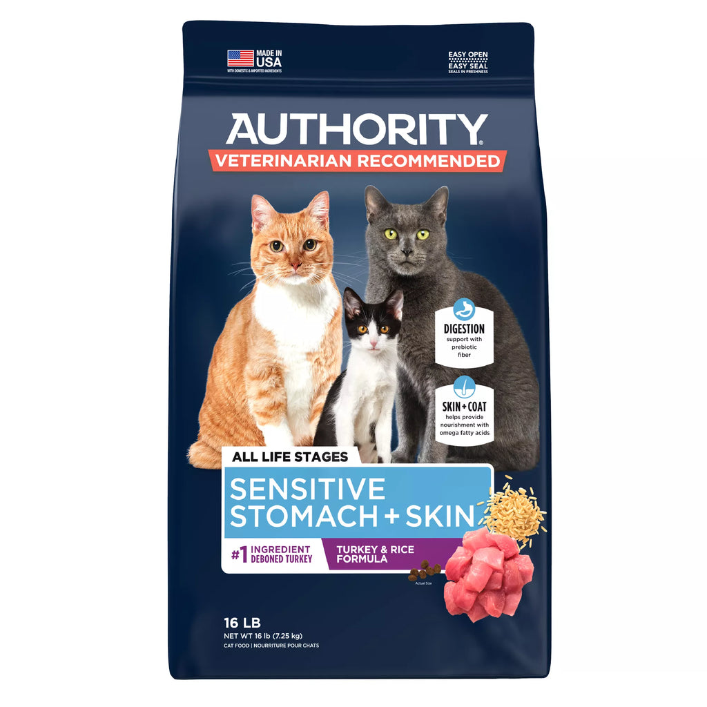 Authority Sensitive Skin & Stomach Food Cat Dry Food - Turkey & Rice, With-Grain