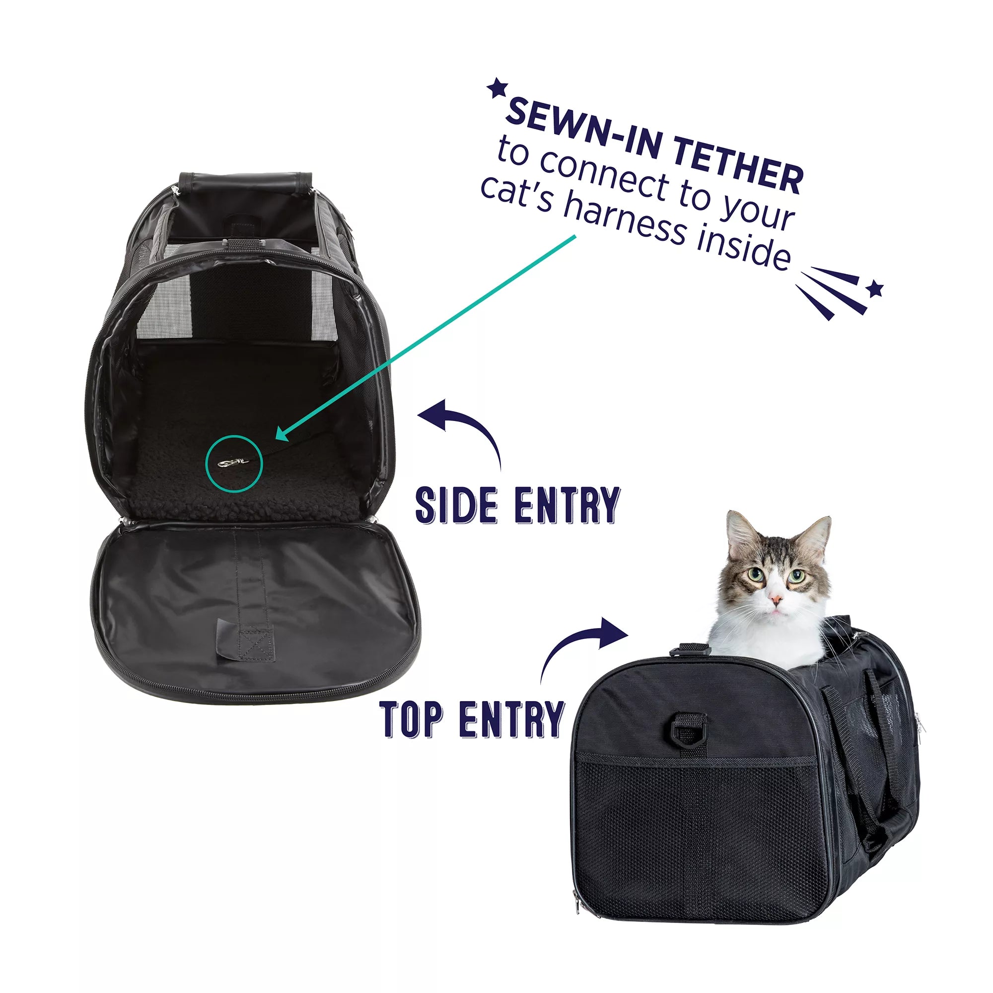 Whisker City Black Mesh Soft Sided Cat & Dog Carrier, 19-in