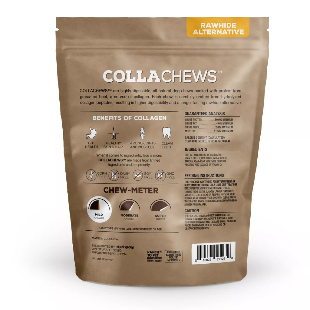 Collachews Beef + Collagen Rawhide Free 5" Stix Dog Treat - Peanut Butter, 25 Count