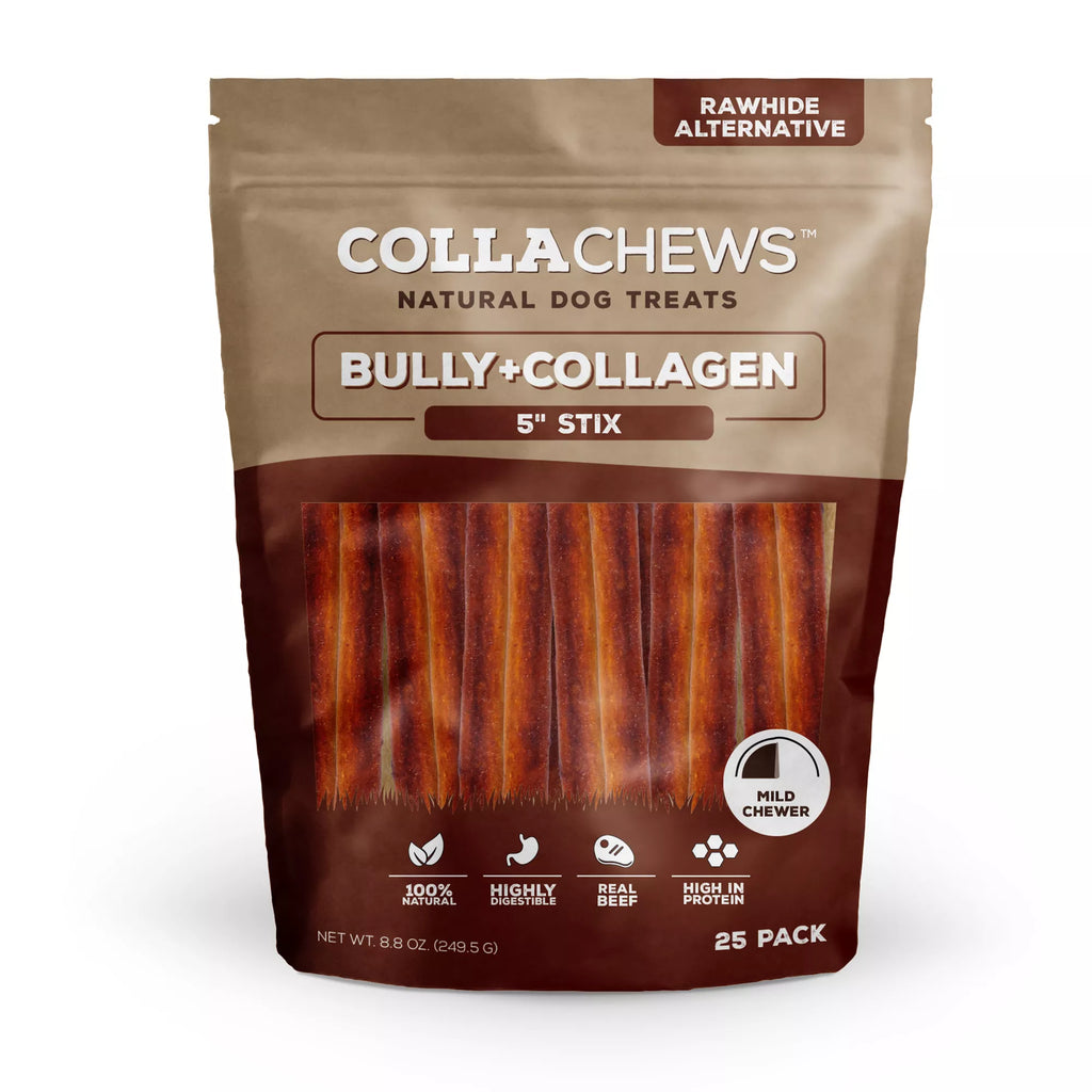 Collachews Beef + Collagen Rawhide Free 5" Stix Dog Treat - Bully, 25 Count