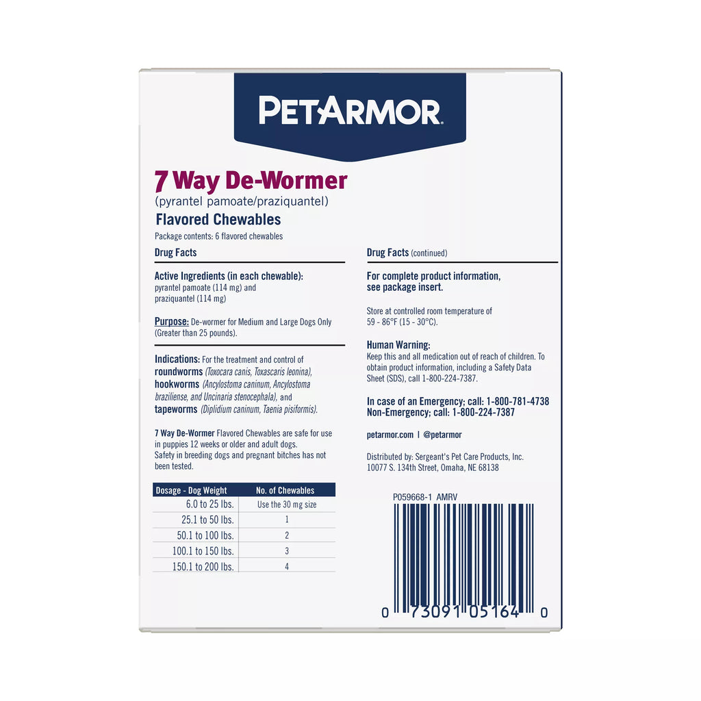 PetArmor 7 Way De-Wormer for Medium and Large Dogs - Chewables