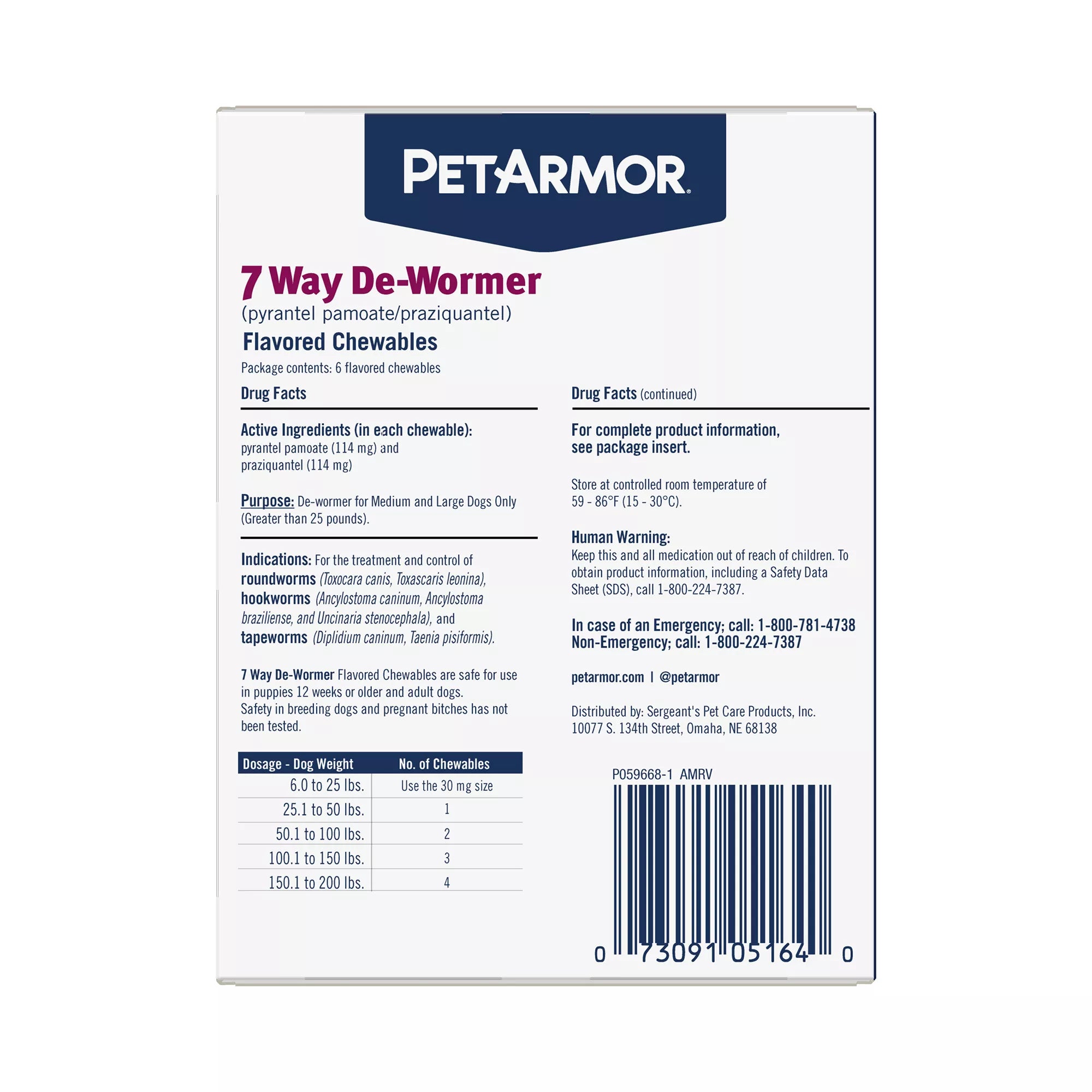PetArmor 7 Way De-Wormer for Medium and Large Dogs - Chewables