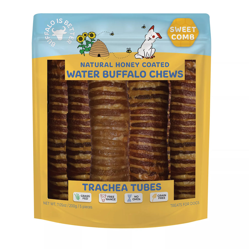 Sweet Comb Honey Coated Water Buffalo Trachea Tubes Dog Chew