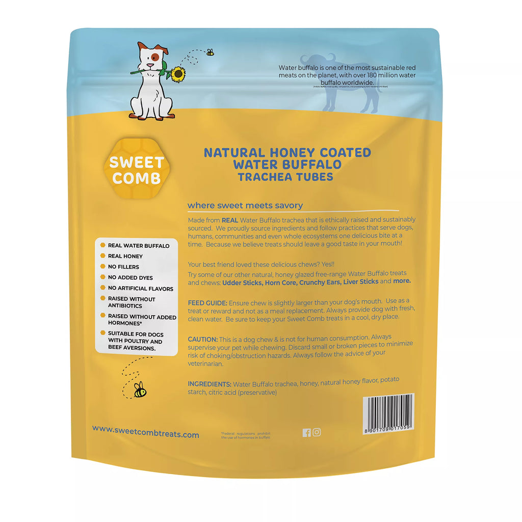 Sweet Comb Honey Coated Water Buffalo Trachea Tubes Dog Chew