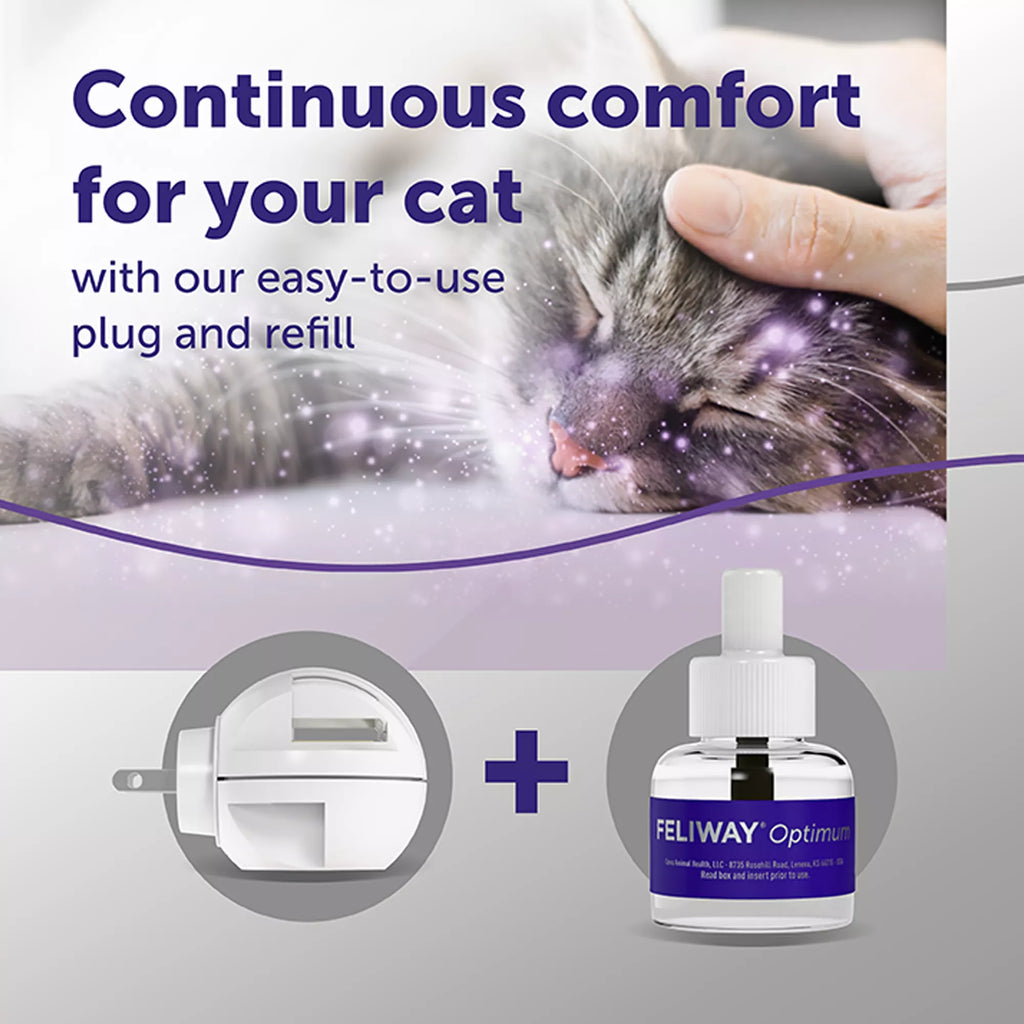 FELIWAY Optimum Enhanced Calming Plug-In Diffuser for Cats - 30 Day Starter Kit with 48mL Refill