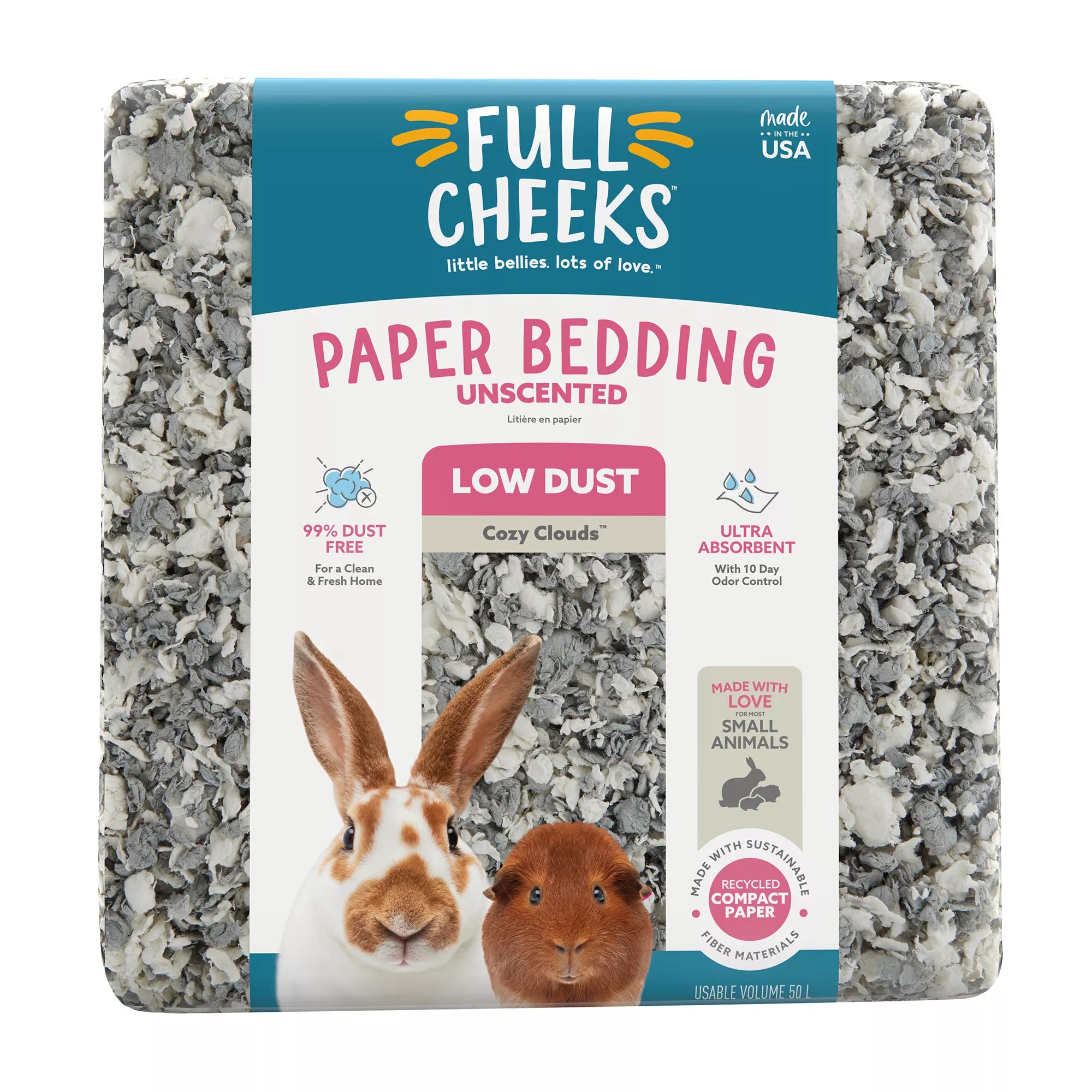 Full Cheeks Odor Control Small Pet Paper Bedding - Cozy Clouds