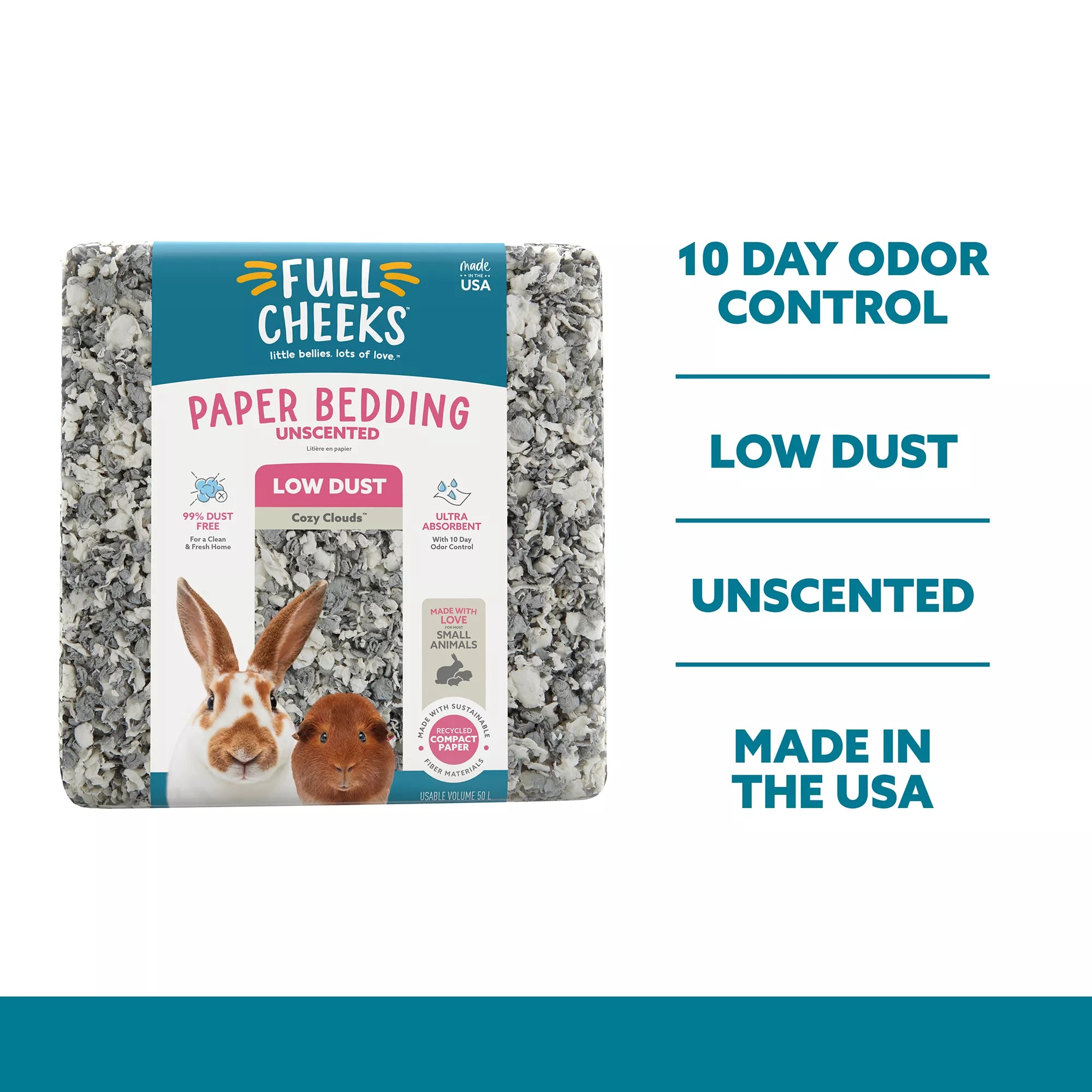 Full Cheeks Odor Control Small Pet Paper Bedding - Cozy Clouds