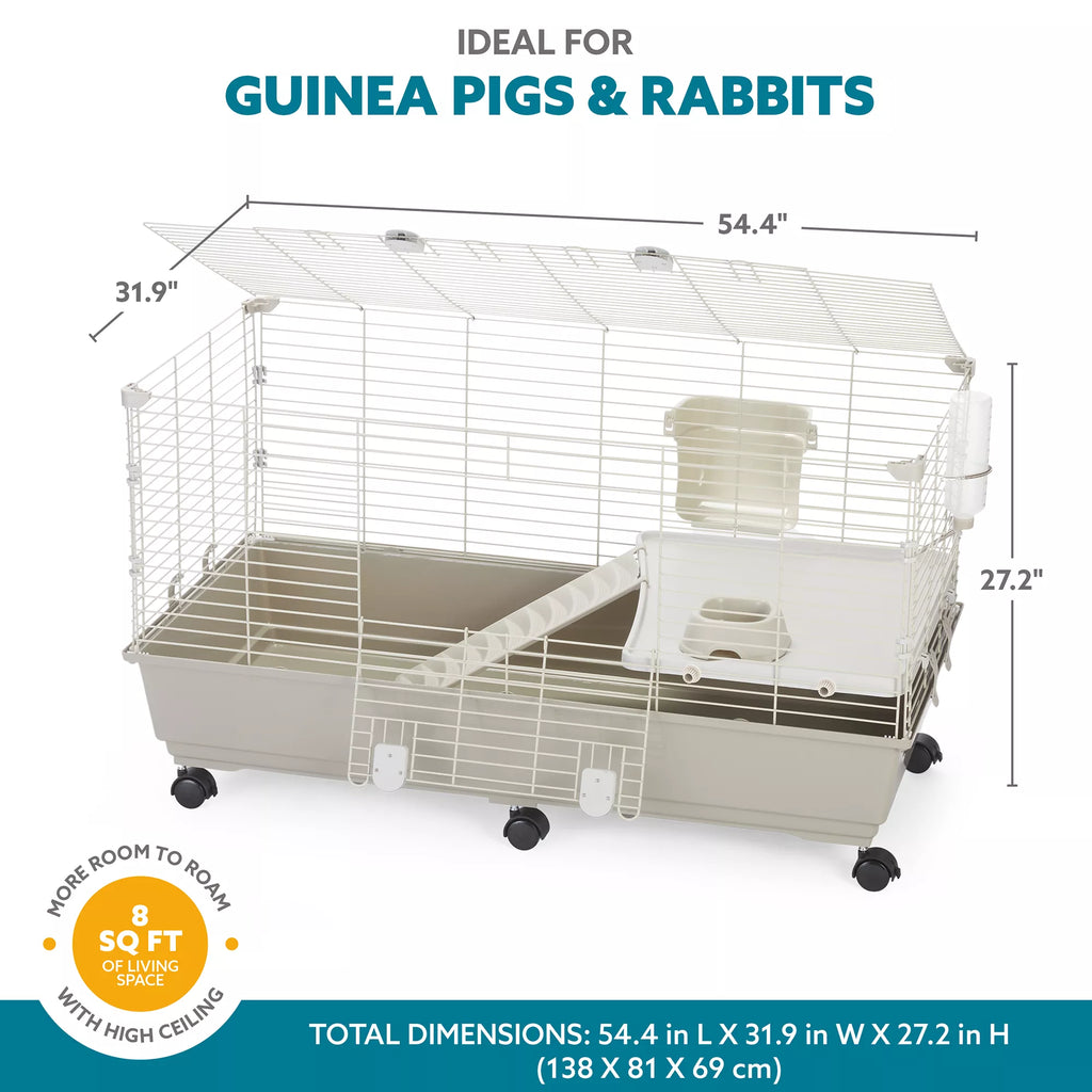 Full Cheeks Split-Level Rabbit Habitat - Includes Cage, Shelf, Ramp, Wheels, & Feeding Accs.