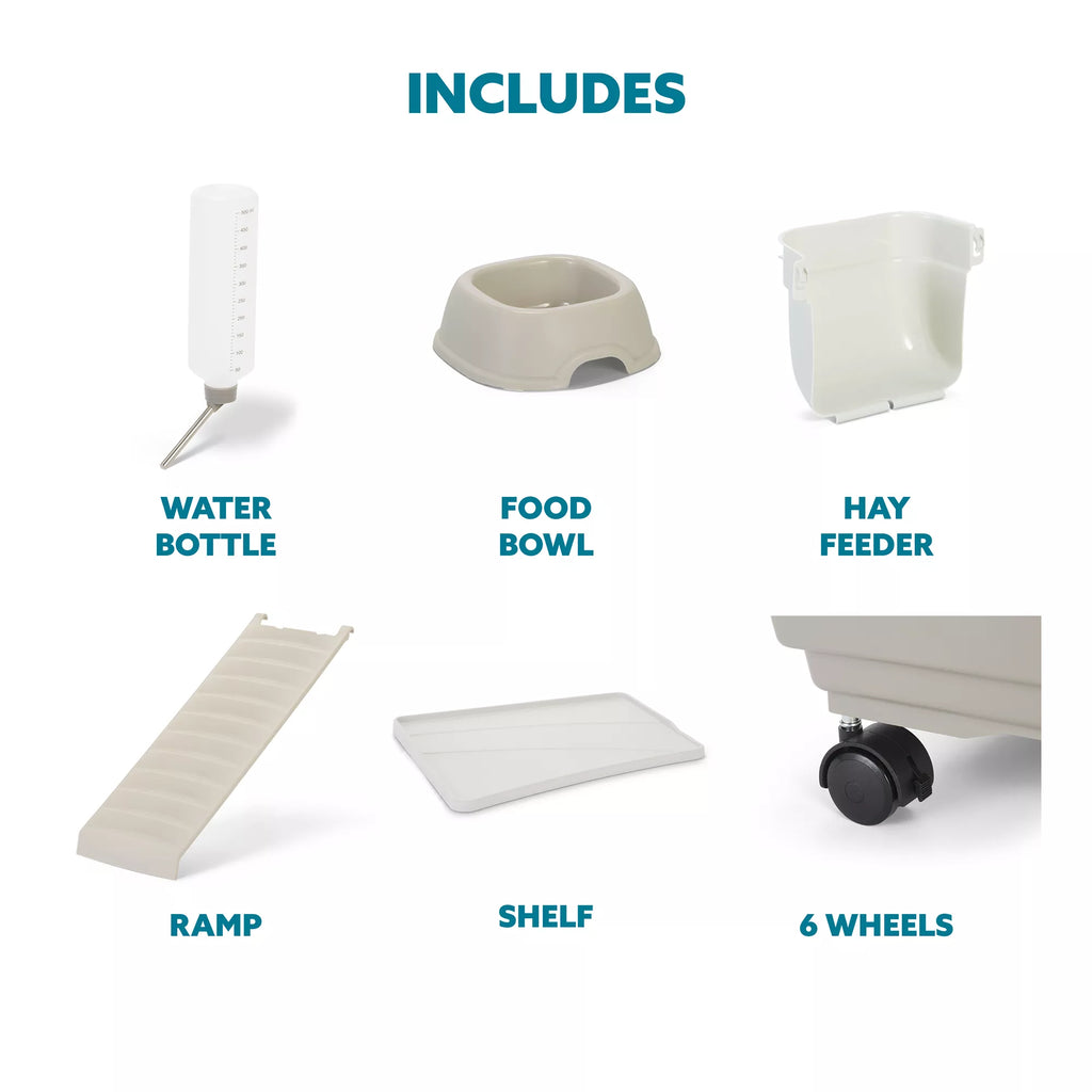 Full Cheeks Split-Level Rabbit Habitat - Includes Cage, Shelf, Ramp, Wheels, & Feeding Accs.