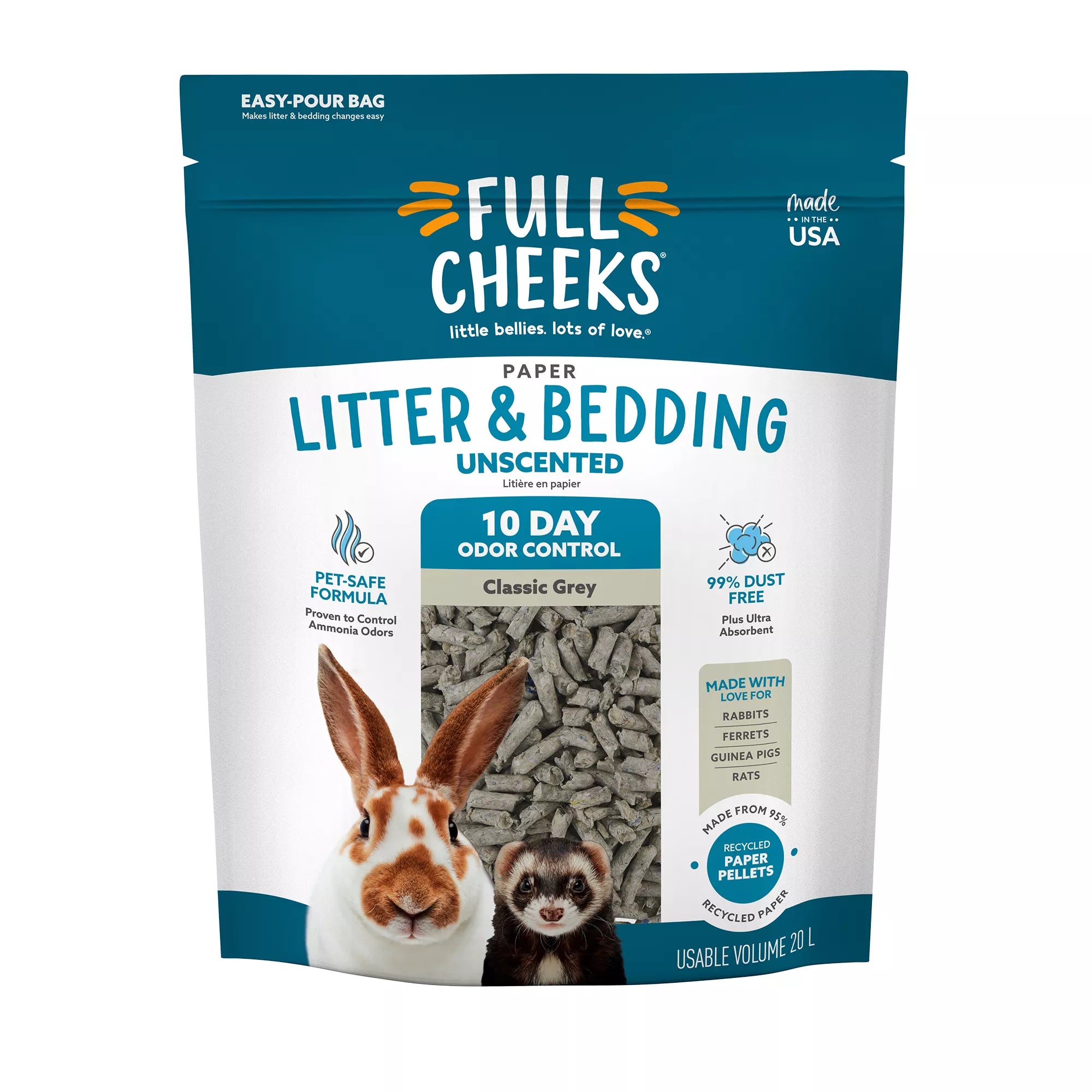 Full Cheeks Odor Control Small Pet Paper Litter & Bedding - Grey