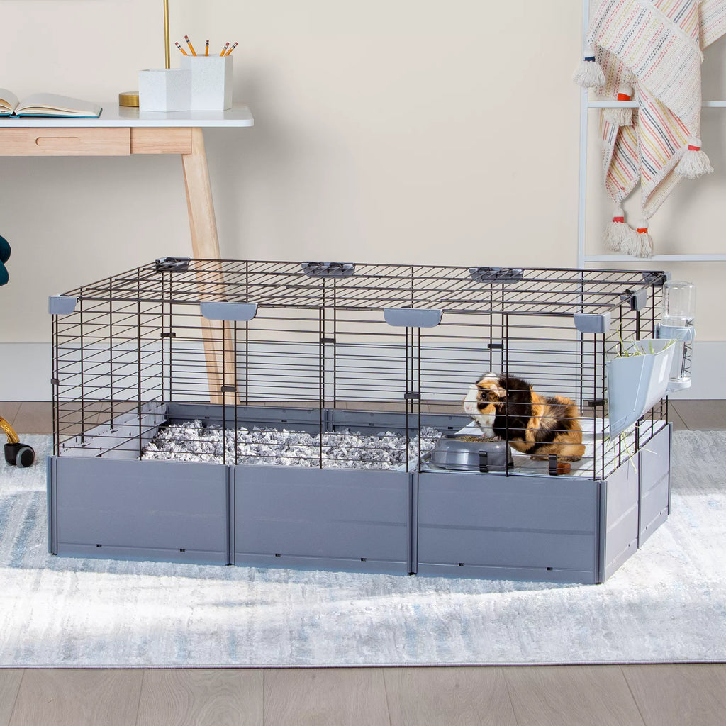 Full Cheeks Customizable Small Pet Habitat - Includes Cage, Hideaway, Hay Feeder, Bowl, & Bot