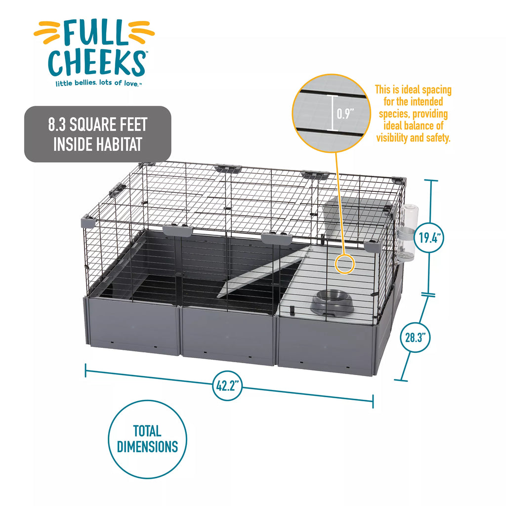 Full Cheeks Customizable Small Pet Habitat - Includes Cage, Hideaway, Hay Feeder, Bowl, & Bot