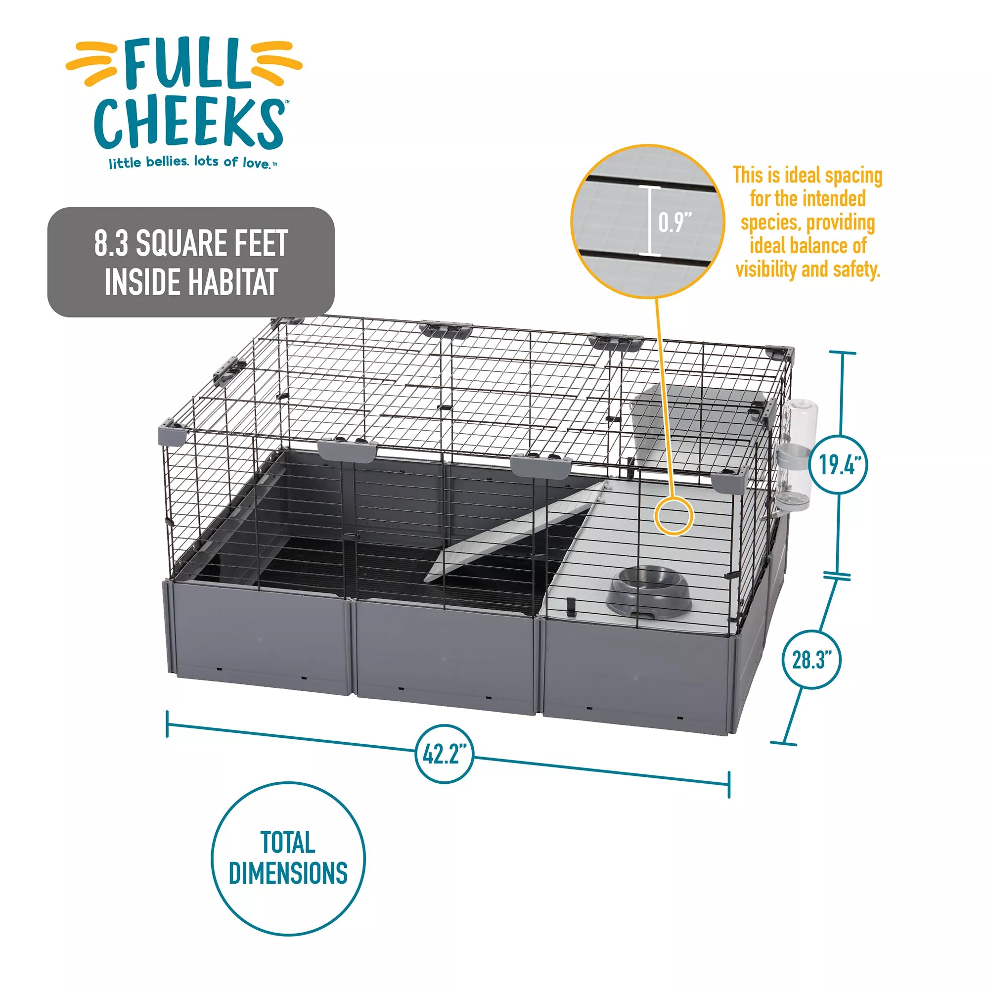 Full Cheeks Customizable Small Pet Habitat - Includes Cage, Hideaway, Hay Feeder, Bowl, & Bot