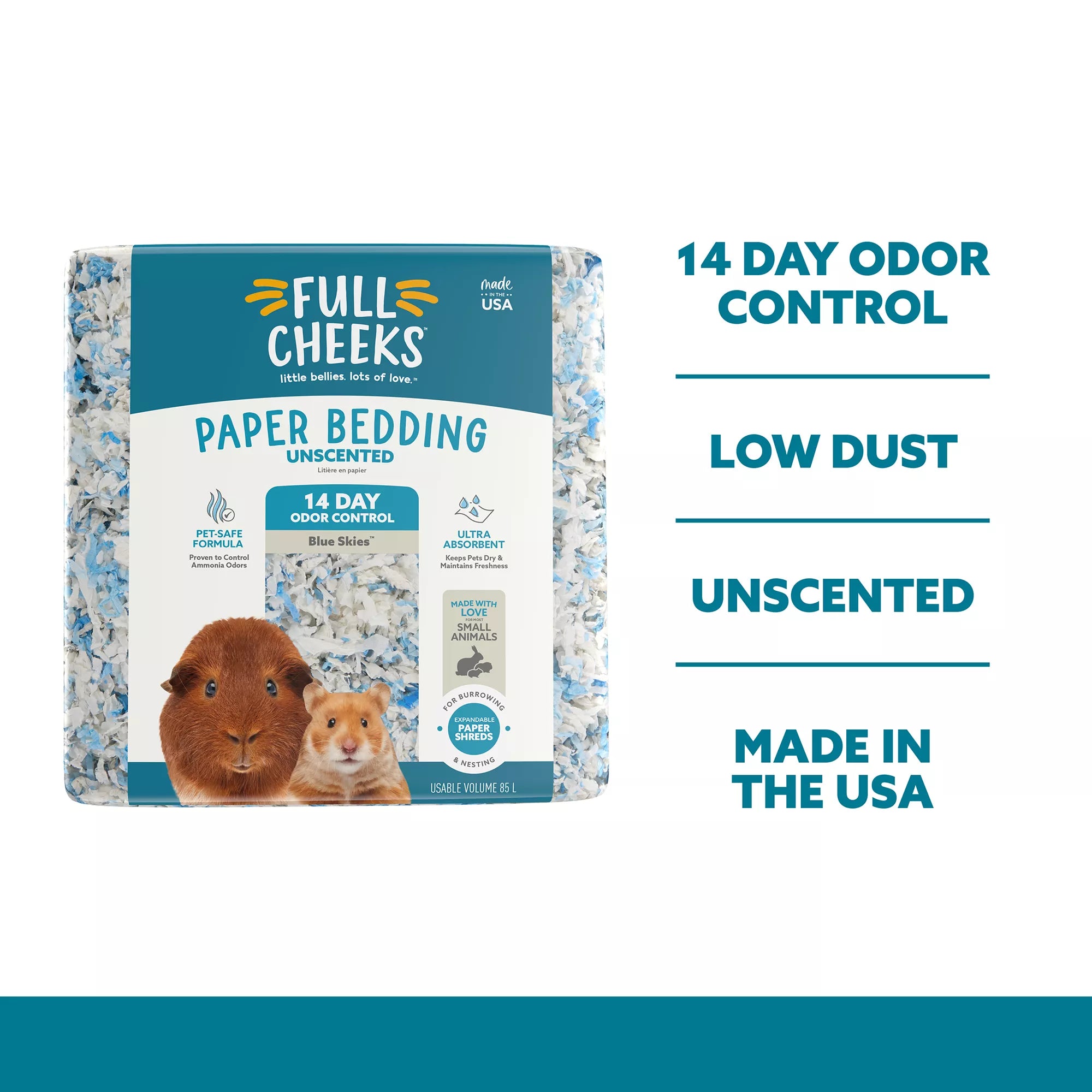 Full Cheeks Odor Control Small Pet Paper Bedding - Blue Skies