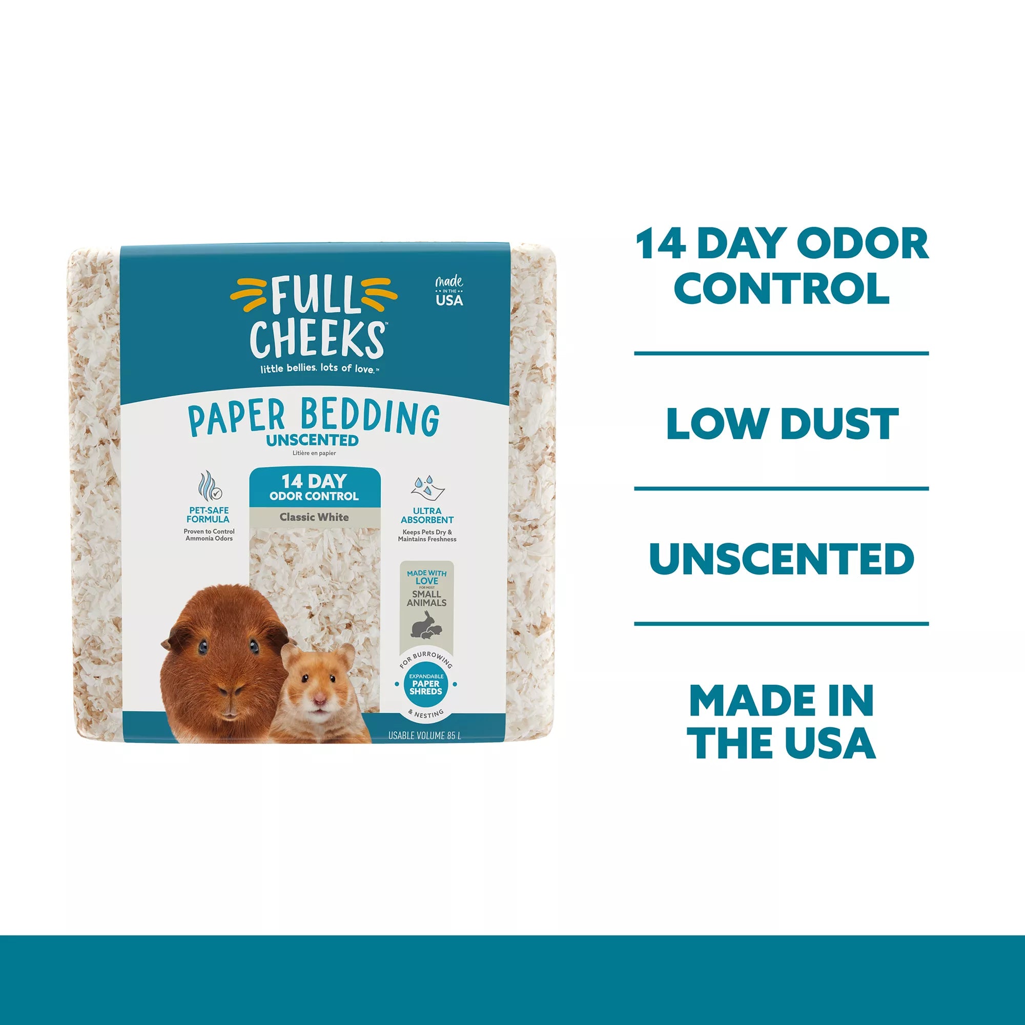 Full Cheeks Odor Control Small Pet Paper Bedding - Classic White