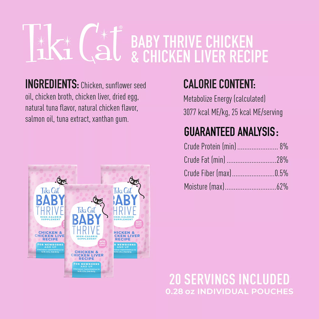 Tiki Cat Baby Thrive High Calorie Supplement Kitten Food Complement - Natural Pet Food, 20ct