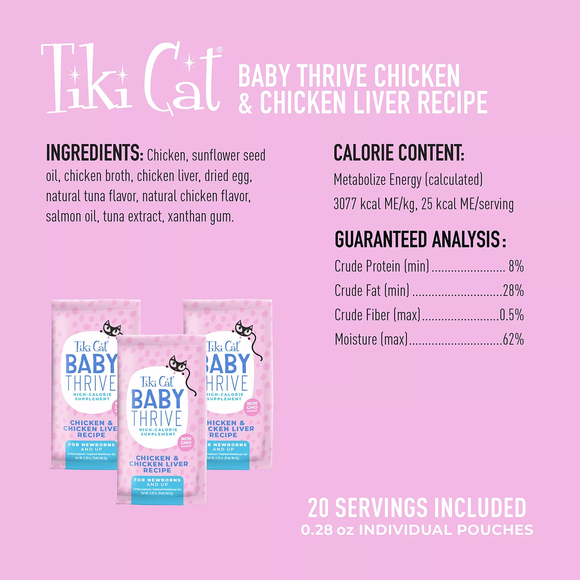 Tiki Cat Baby Thrive High Calorie Supplement Kitten Food Complement - Natural Pet Food, 20ct