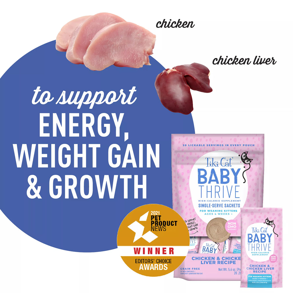 Tiki Cat Baby Thrive High Calorie Supplement Kitten Food Complement - Natural Pet Food, 20ct