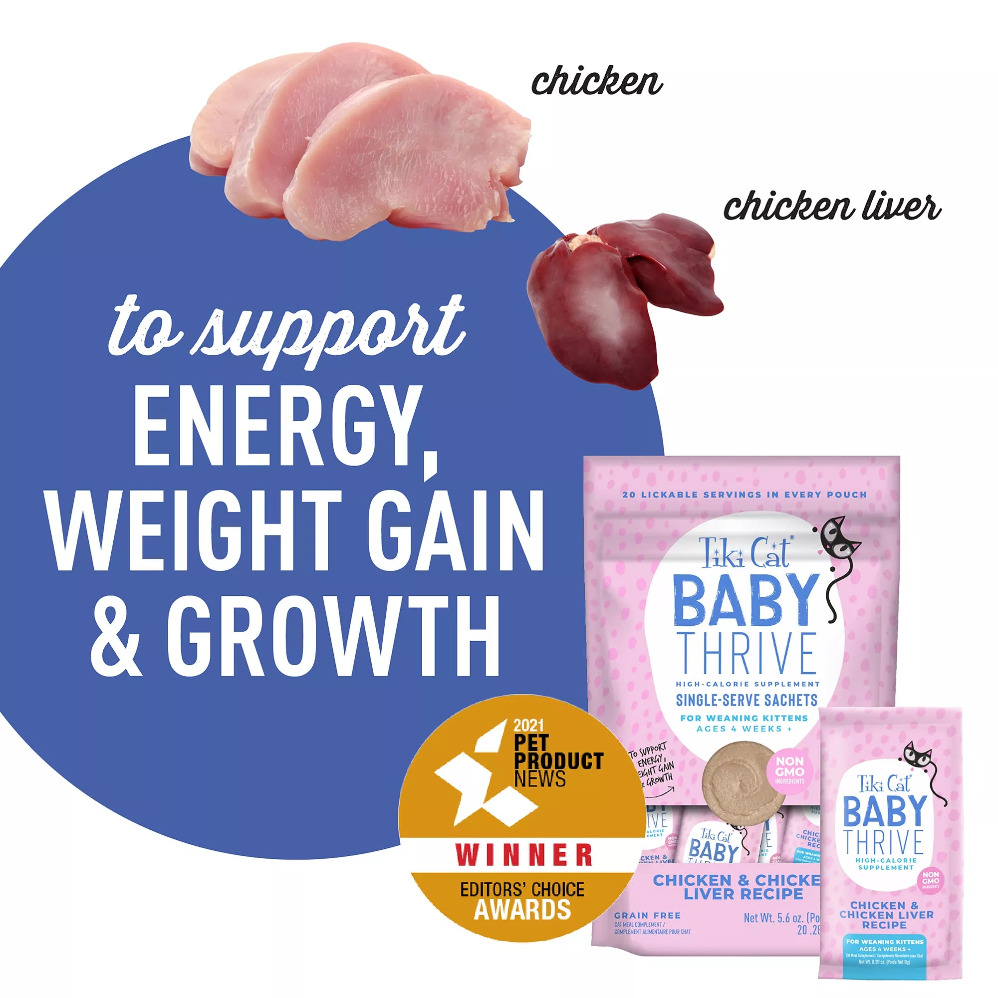 Tiki Cat Baby Thrive High Calorie Supplement Kitten Food Complement - Natural Pet Food, 20ct