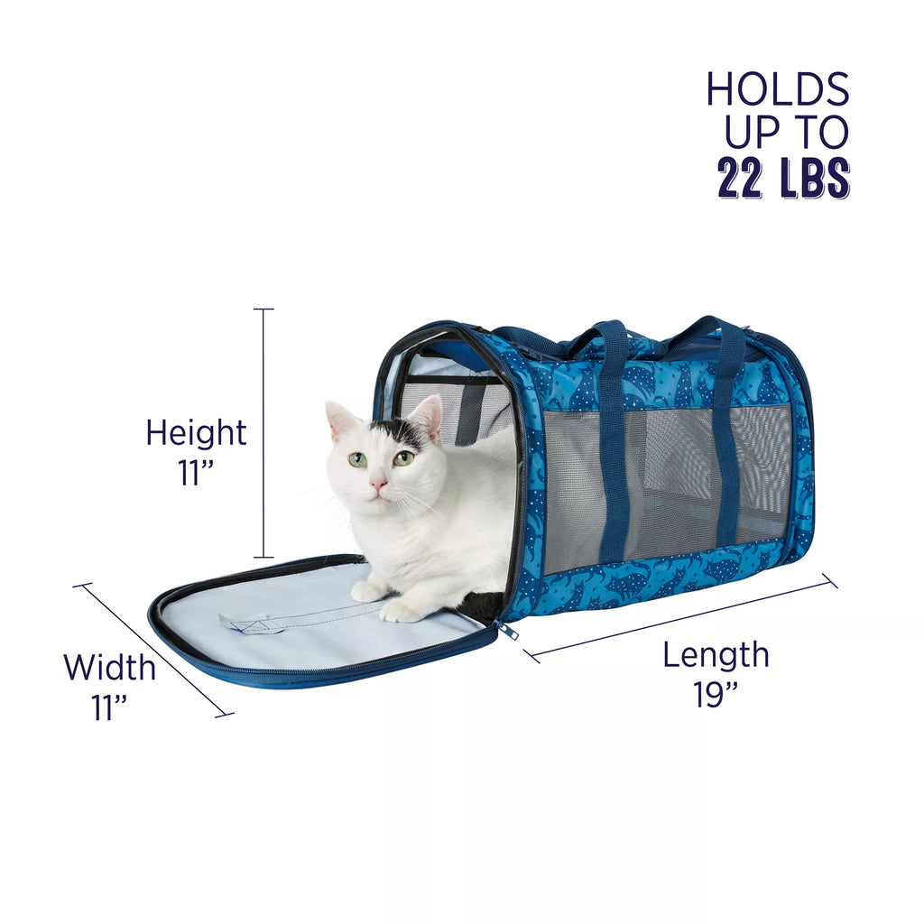 Whisker City Blue Cat Print Soft-Sided Cat Carrier