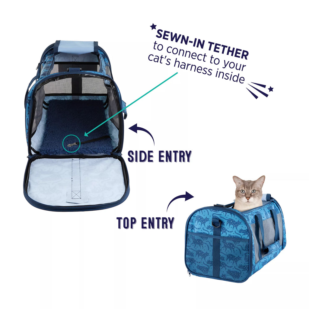 Whisker City Blue Cat Print Soft-Sided Cat Carrier