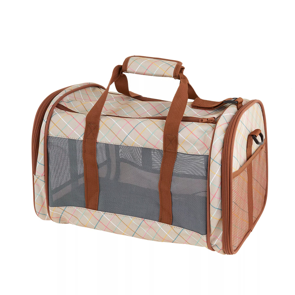 Whisker City Tan Plaid Soft-Sided Cat Carrier