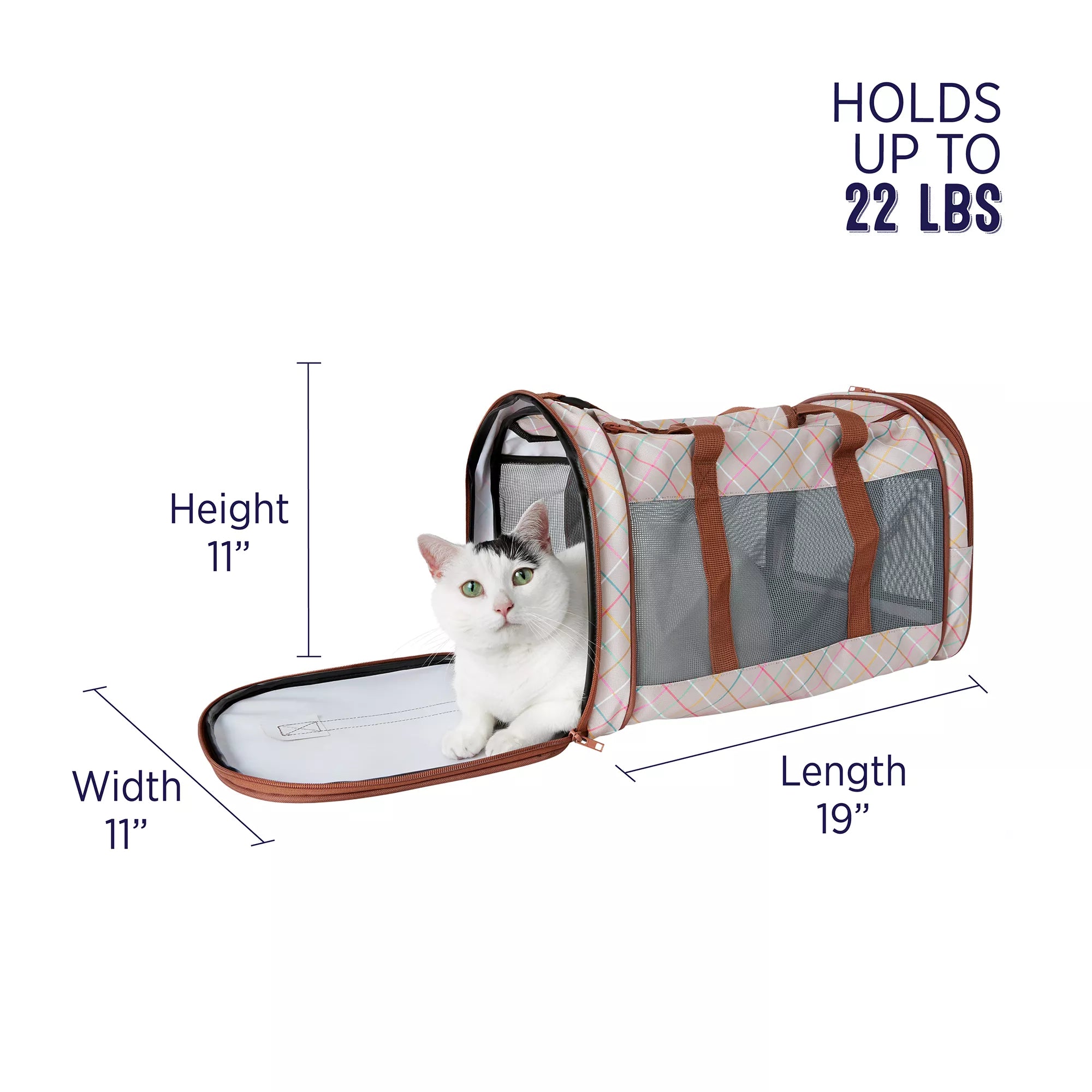 Whisker City Tan Plaid Soft-Sided Cat Carrier