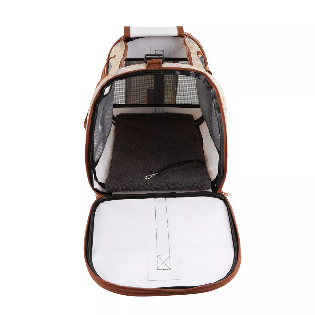 Whisker City Tan Plaid Soft-Sided Cat Carrier