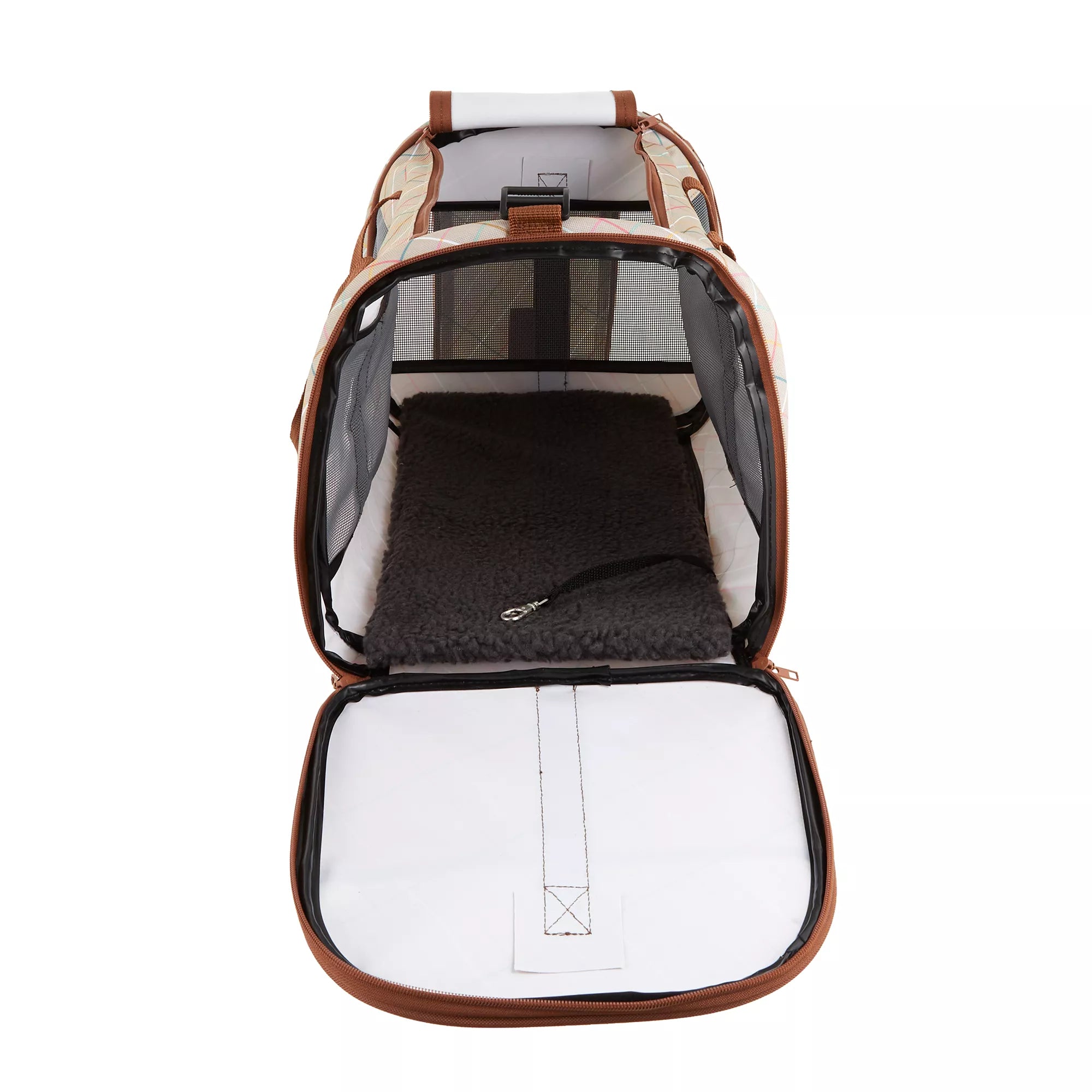 Whisker City Tan Plaid Soft-Sided Cat Carrier