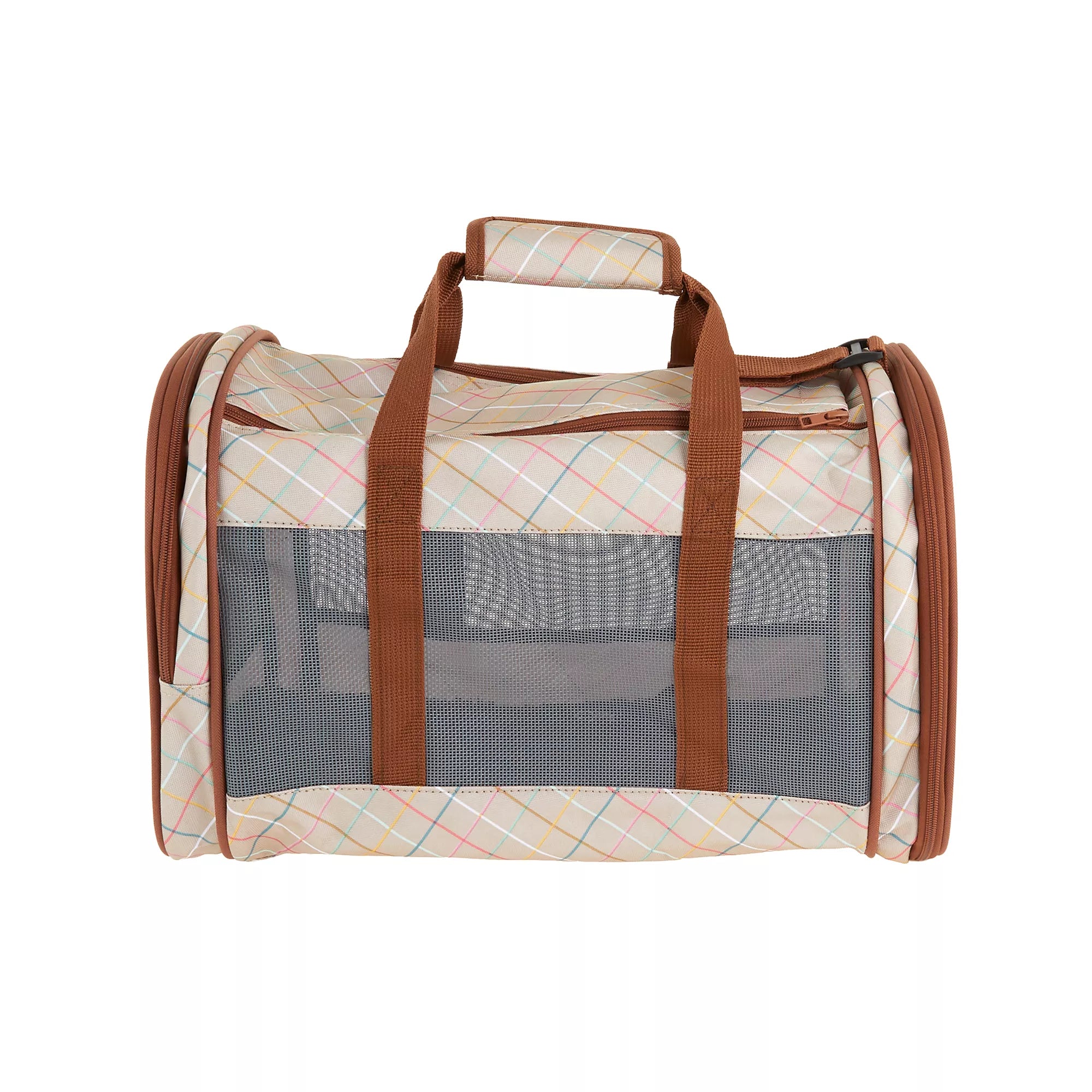 Whisker City Tan Plaid Soft-Sided Cat Carrier