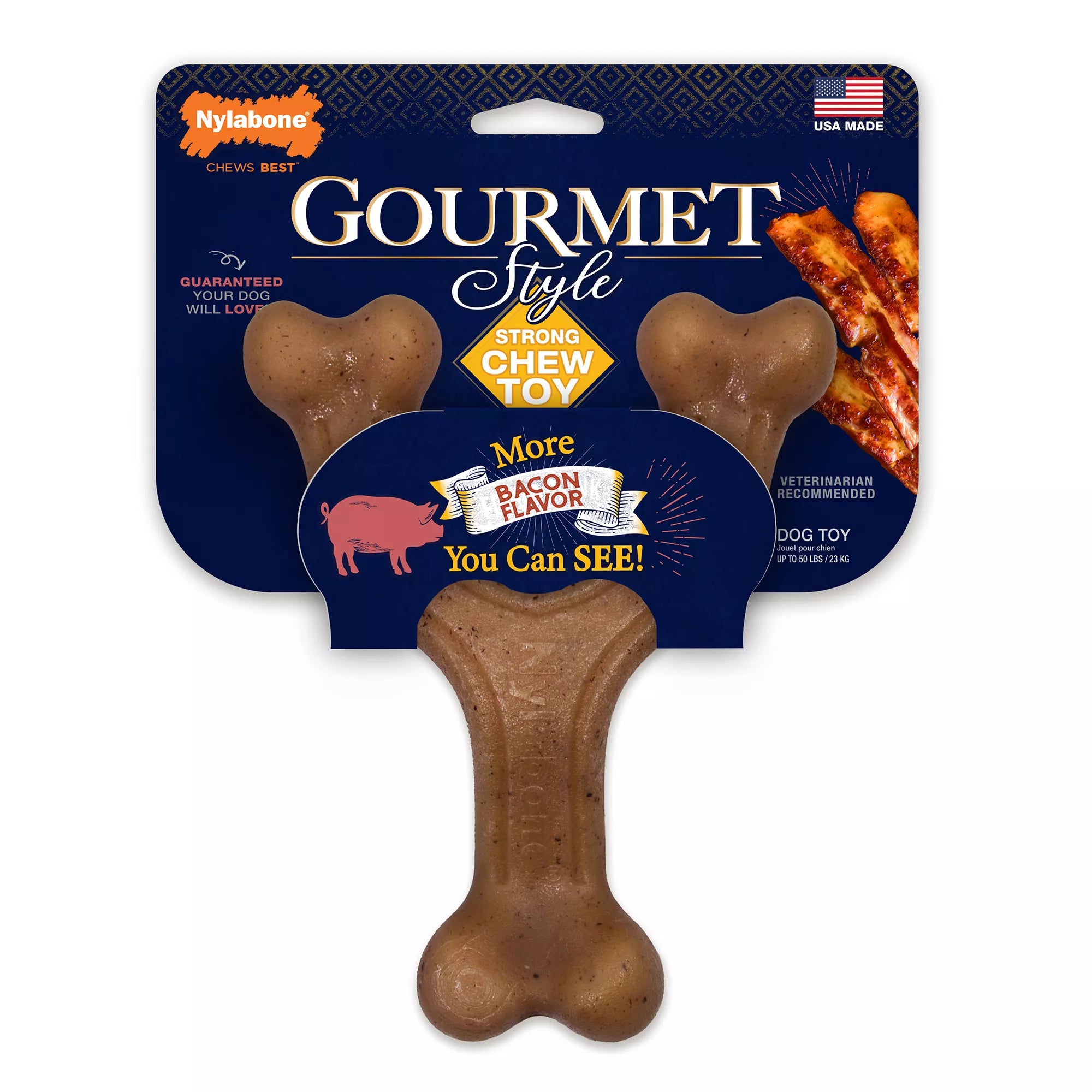 Nylabone Gourmet Wishbone Chew Dog Toy - Bacon