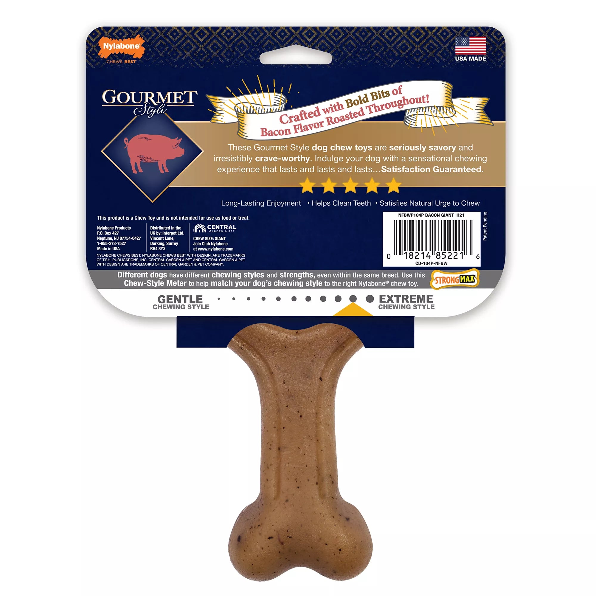 Nylabone Gourmet Wishbone Chew Dog Toy - Bacon