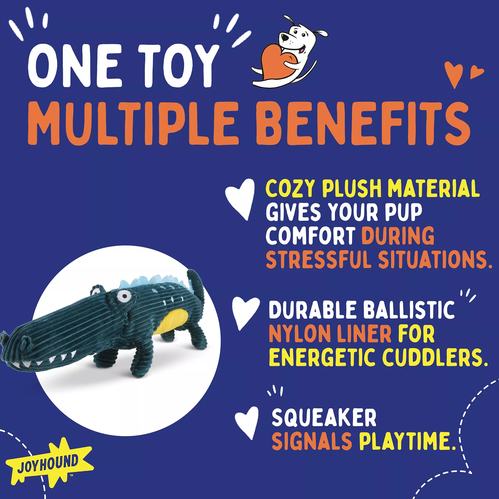 Joyhound Bite Shield Protection Plush Crocodile Dog Toy - Squeaker, Crinkle