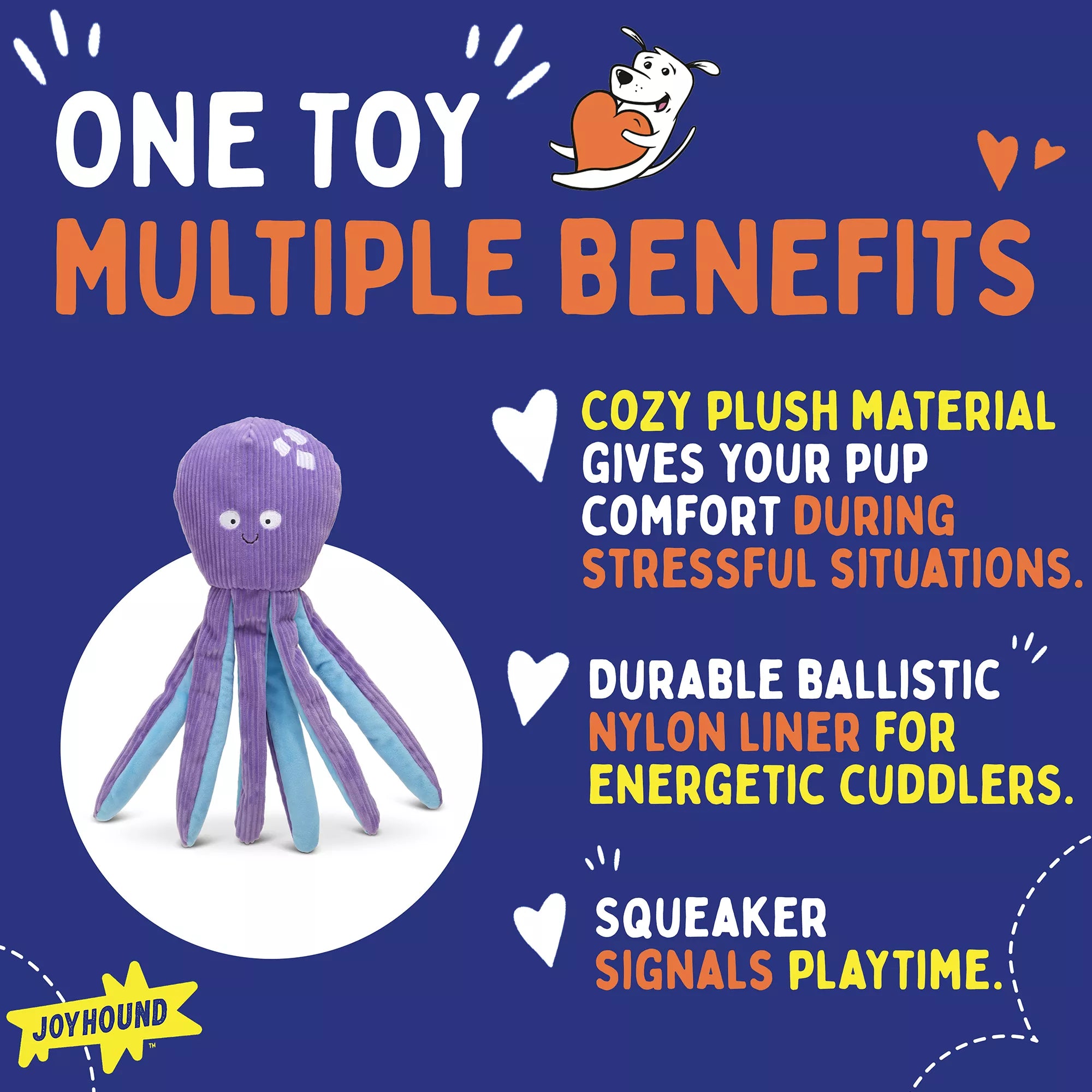 Joyhound Bite Shield Protection Plush Octopus Dog Toy - Squeaker, Crinkle