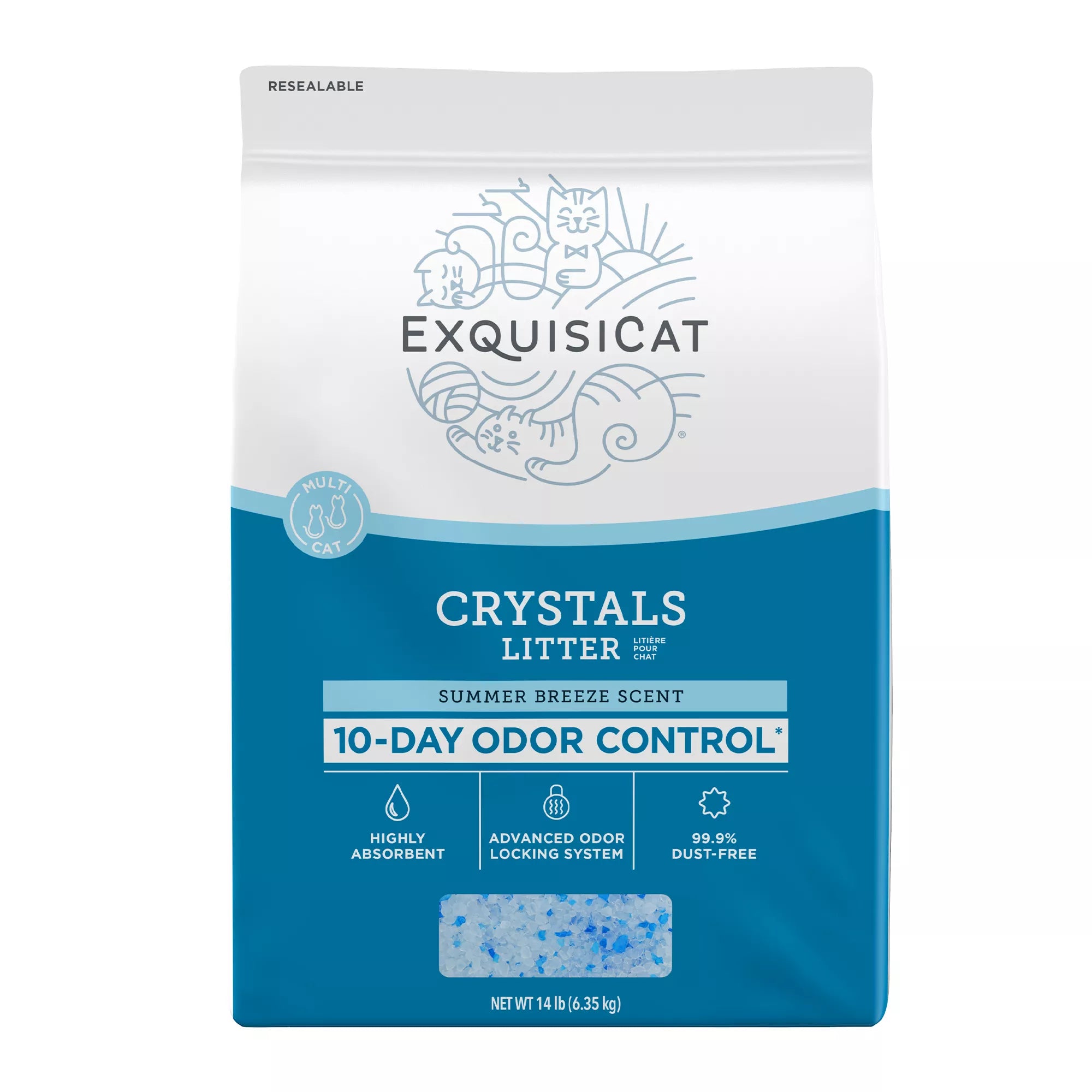 ExquisiCat Crystals Multi-Cat Silica Cat Litter - Summer Breeze Scented, Low Dust Litter