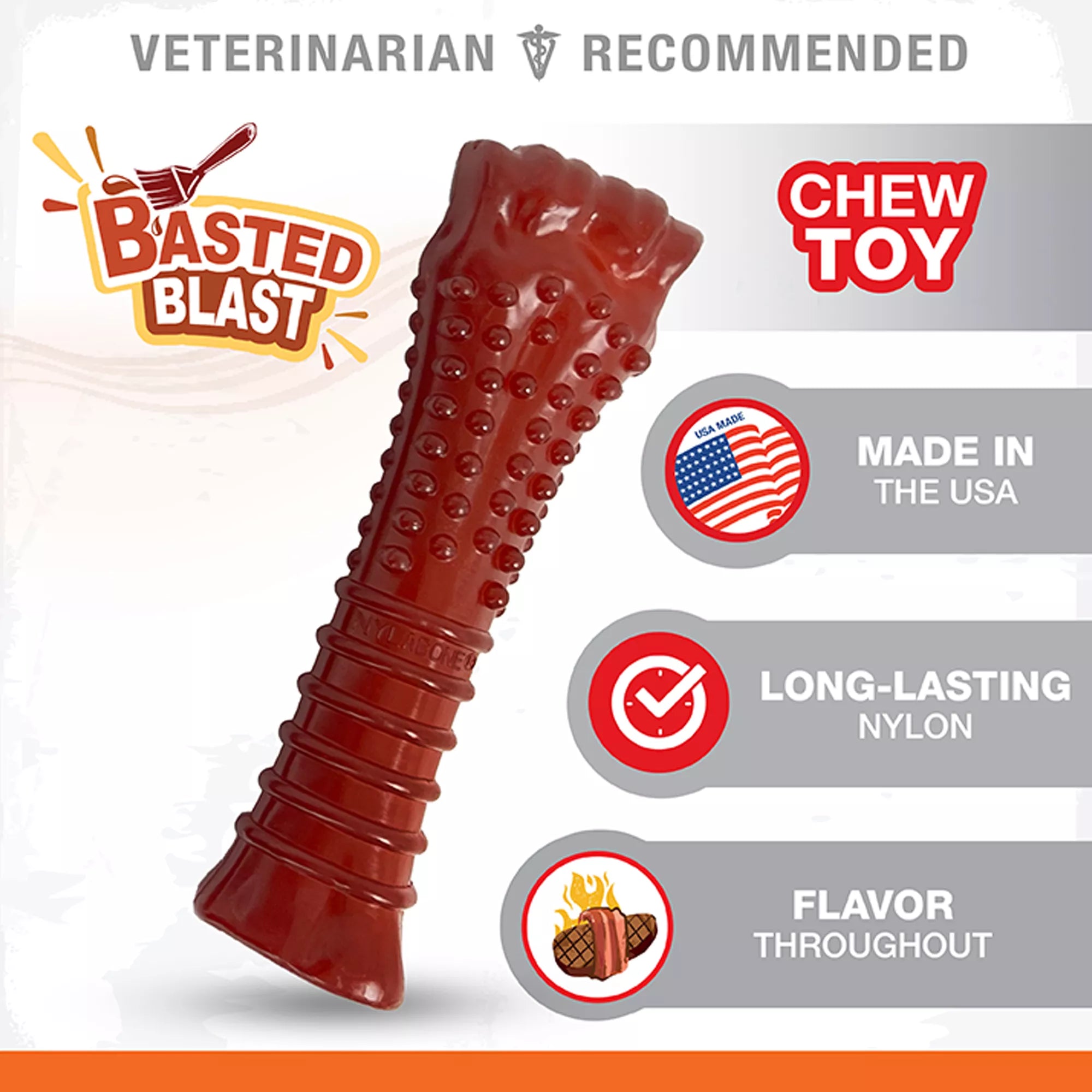 Nylabone Power Chew Basted Blast Dog Toy - Bacon & Steak Flavor