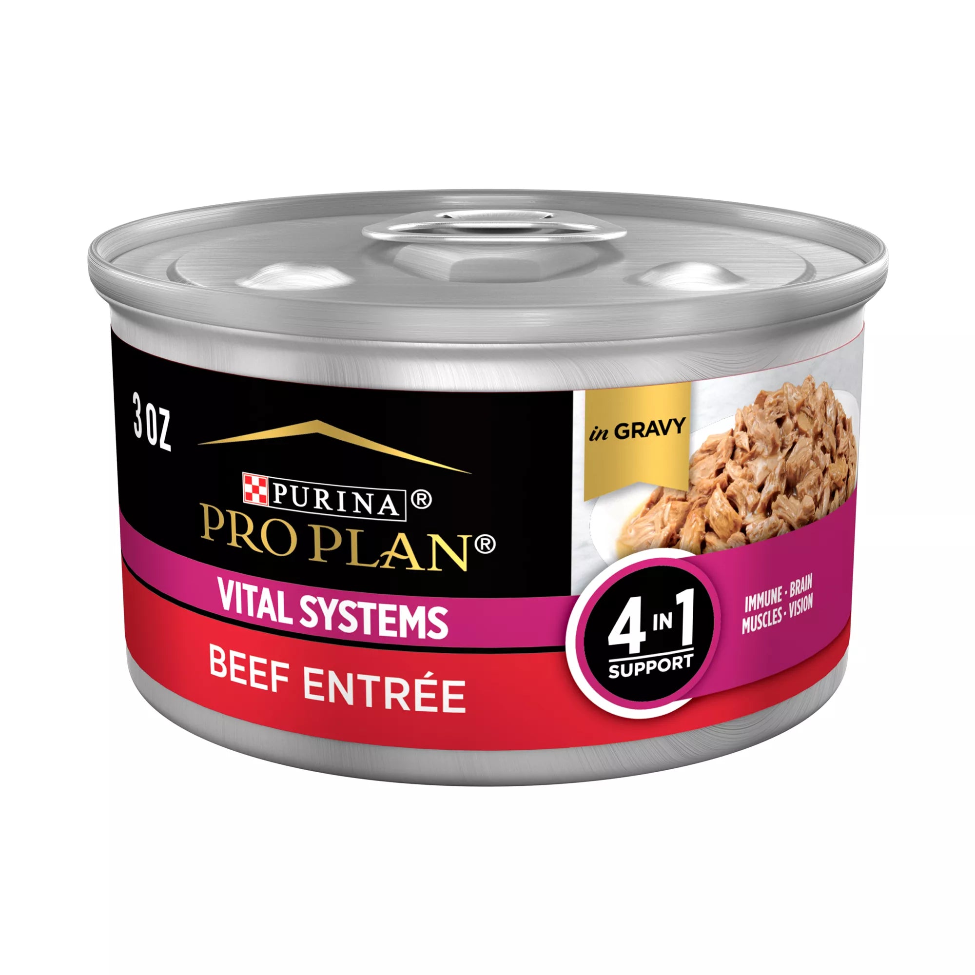 Purina Pro Plan Vital Systems Beef Entree Adult Cat Food with Wet Pet Food in Gravy 3OZ