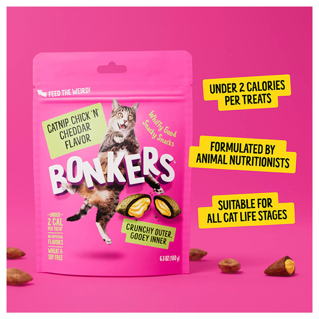 Bonkers Crunchy Cat Treats - Catnip, Chick 'N' Cheddar