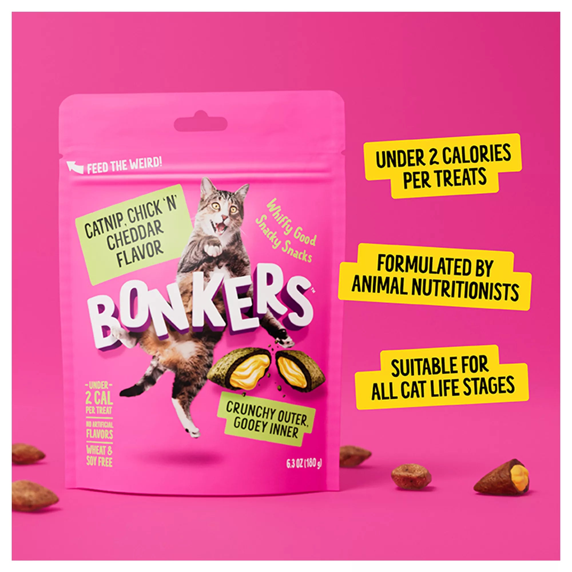 Bonkers Crunchy Cat Treats - Catnip, Chick 'N' Cheddar