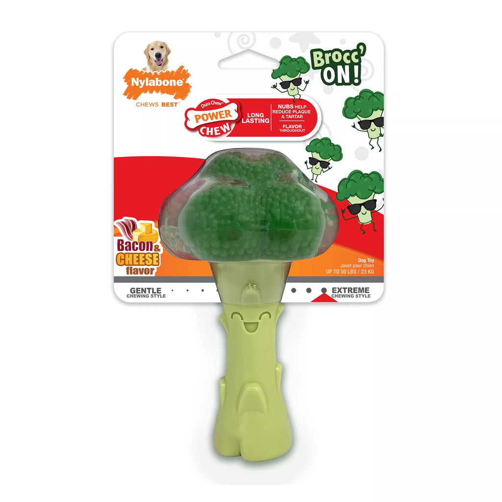 Nylabone Power Chew Broccoli "Brocc' On!" Dog Toy - Bacon & Cheese Flavor