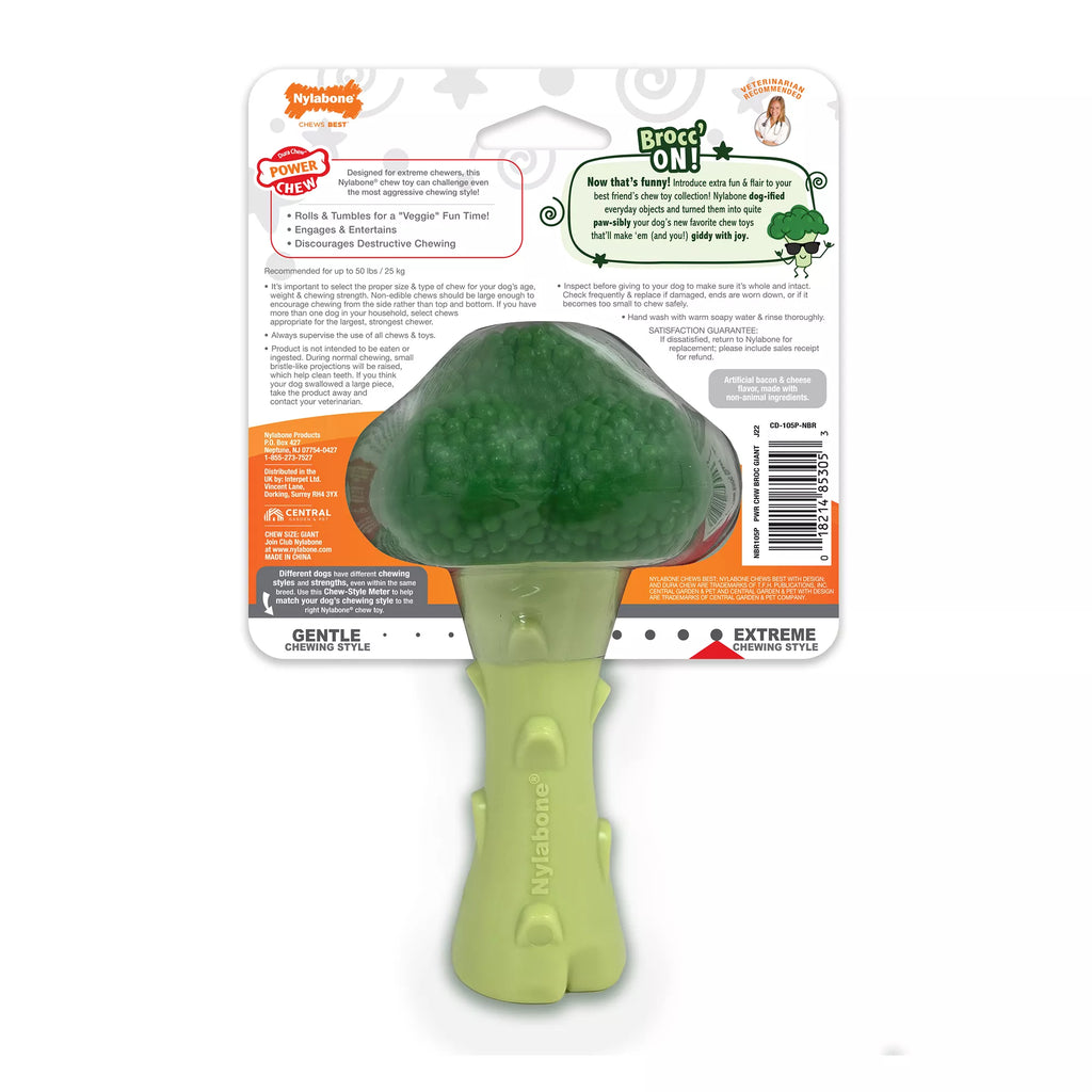 Nylabone Power Chew Broccoli "Brocc' On!" Dog Toy - Bacon & Cheese Flavor