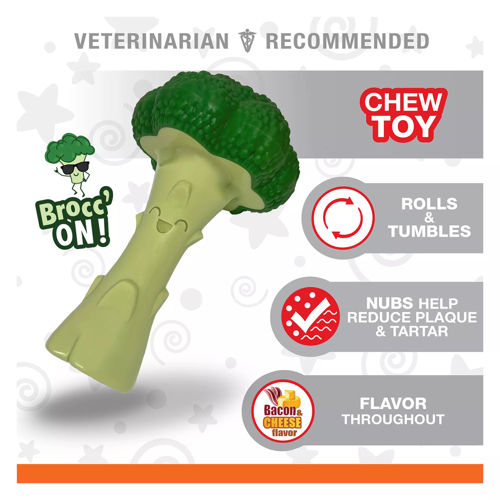 Nylabone Power Chew Broccoli "Brocc' On!" Dog Toy - Bacon & Cheese Flavor