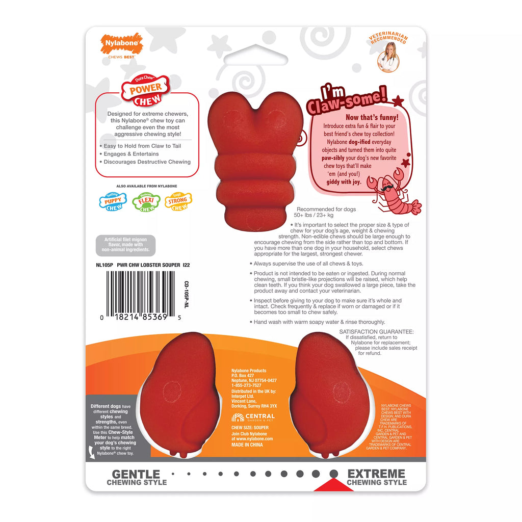 Nylabone Power Chew Lobster Dog Toy, Filet Mignon Flavor