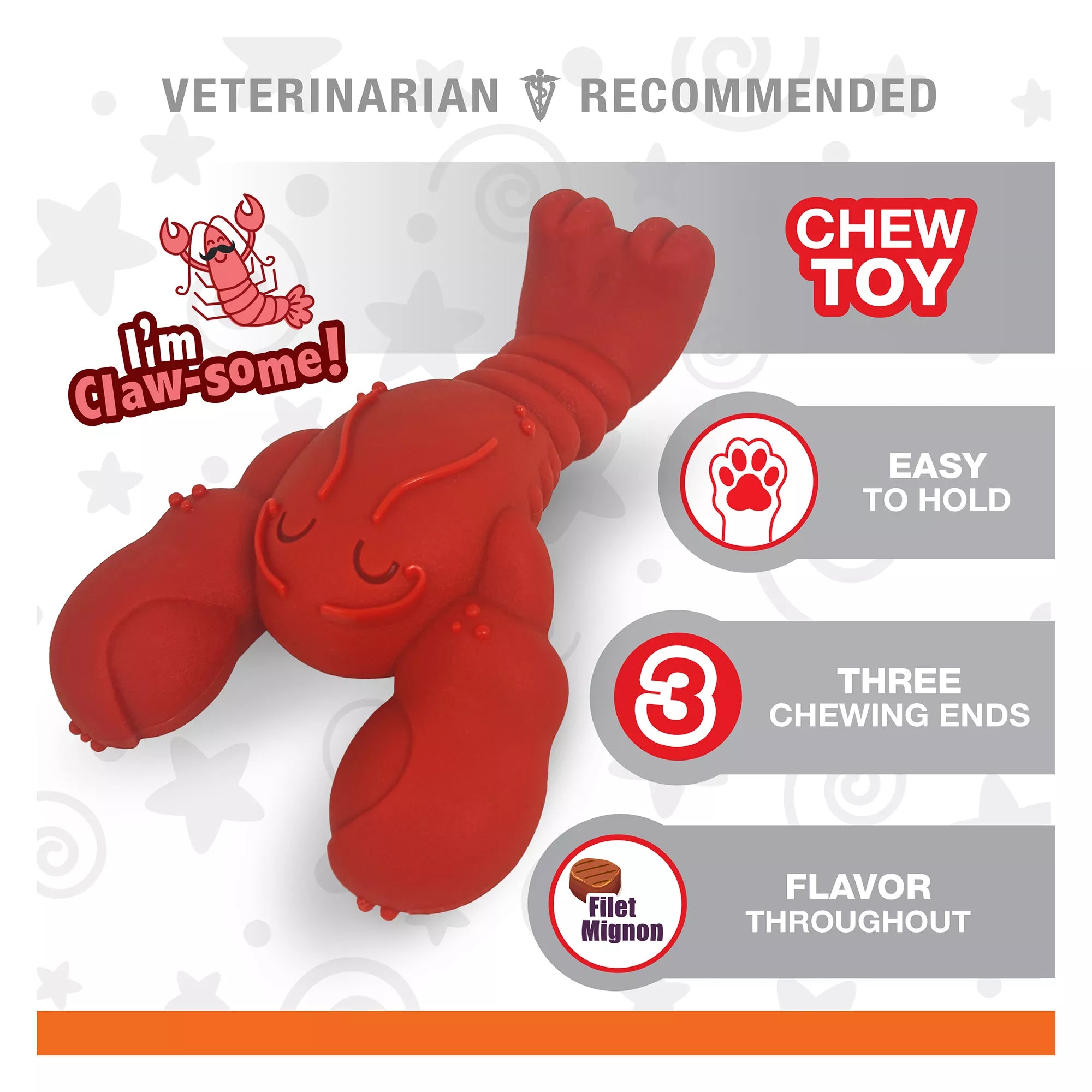 Nylabone Power Chew Lobster Dog Toy, Filet Mignon Flavor