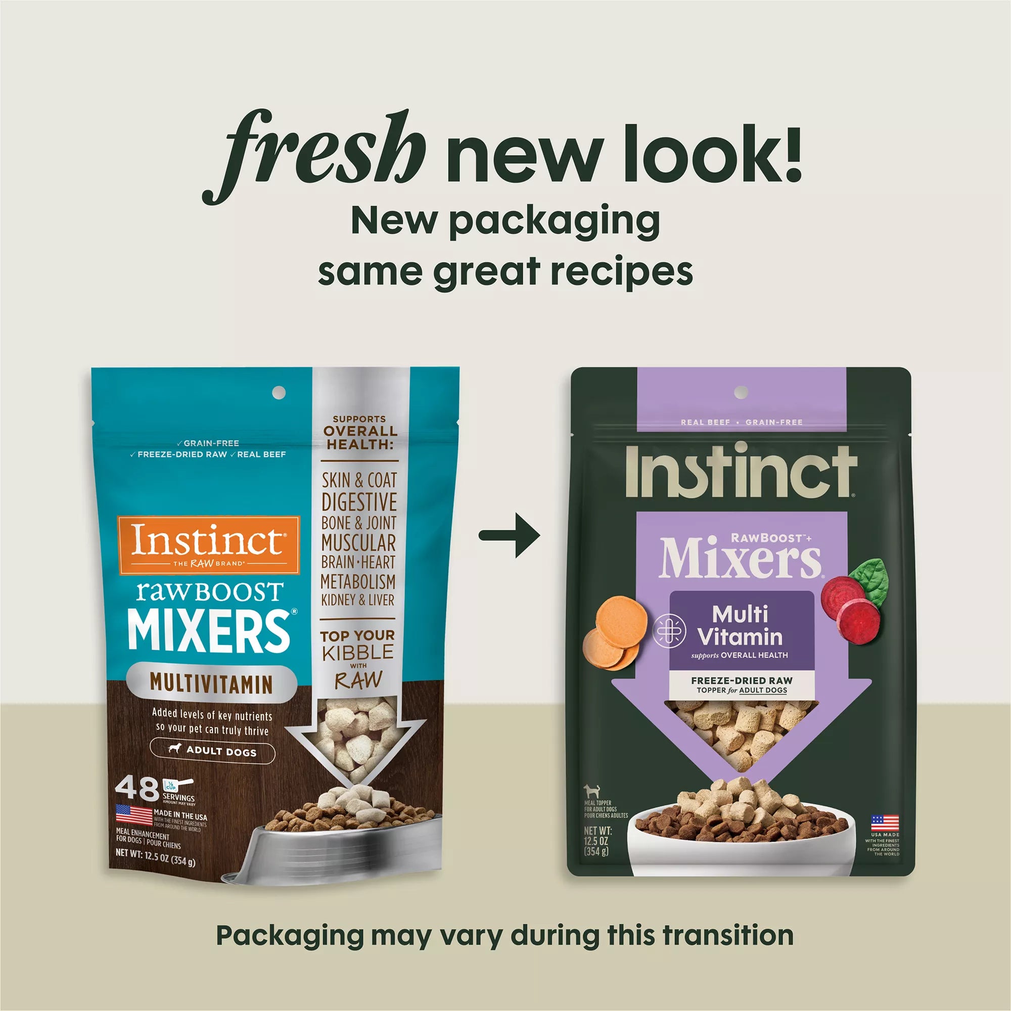 Instinct Raw Boost Mixers Multivitamin Freeze-Dried Adult Dog Food Topper - Raw, Grain-Free Pet Food, Beef