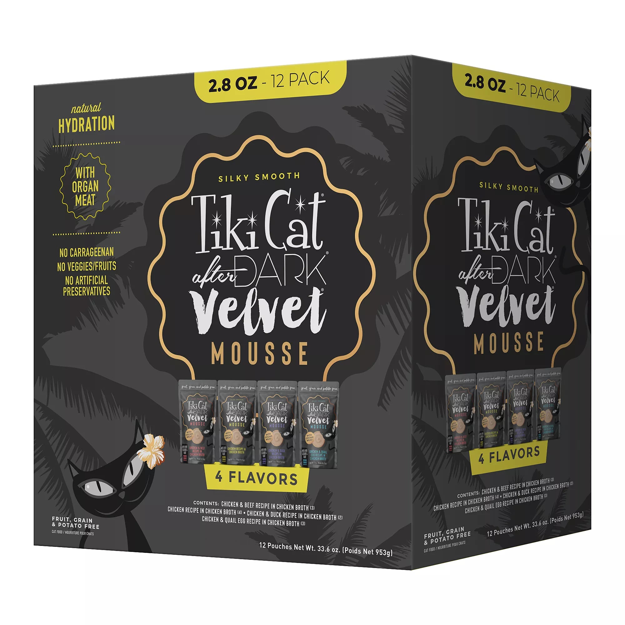 Tiki Cat After Dark Velvet Mousse - Non-GMO, Grain-Free Pet Food - Pet Food Variety Pack, 12ct