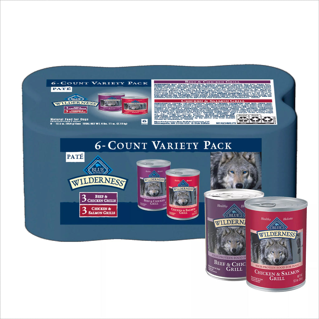Blue Buffalo Wilderness Pet Food Variety Pack Adult Wet Dog Food - Grain-Free Pet Food, 12.5 oz, 6 Count